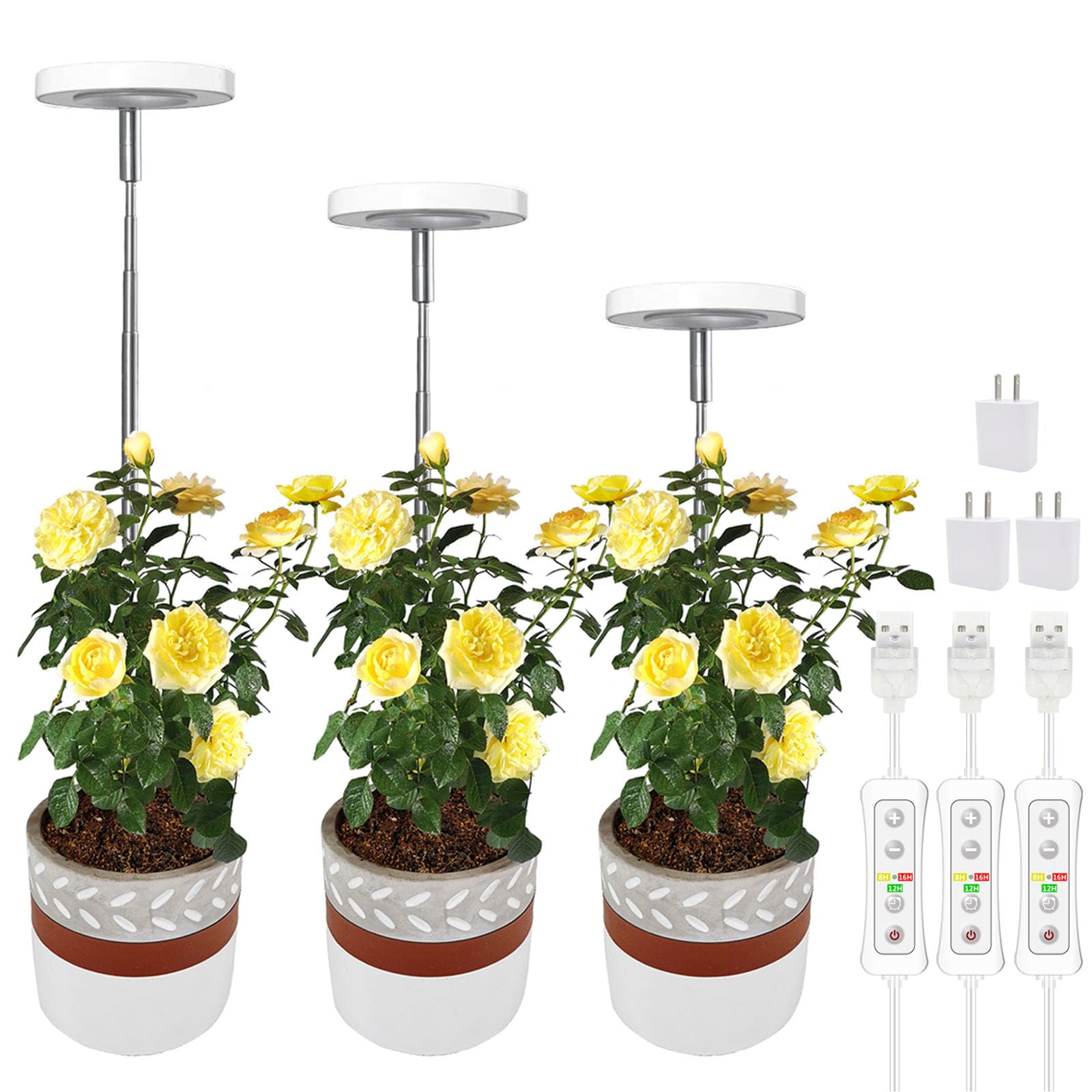 yadoker Plant Grow Light, Full Spectrum LED, Height Adjustable, 3 Pack, Warm White, Model YD-9W-9TH-3P