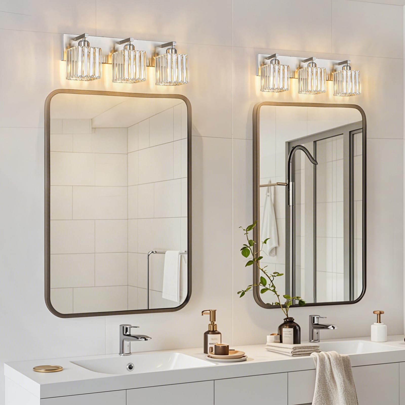 FDPBY Modern Vanity Light 2-Light Brushed Nickel Crystal Bathroom Wall Fixture
