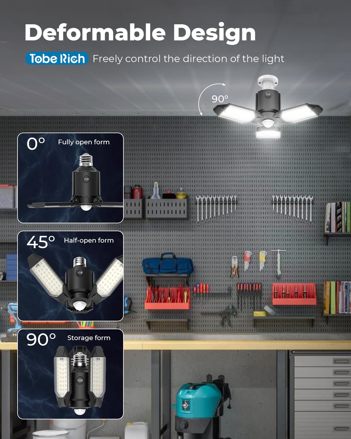 Toberich 4 Pack Motion Sensor Garage Lights, 8000Lm Led Garage Lights Motion Activated, 3 Switch Modes, 6500K Indoor Motion Sens