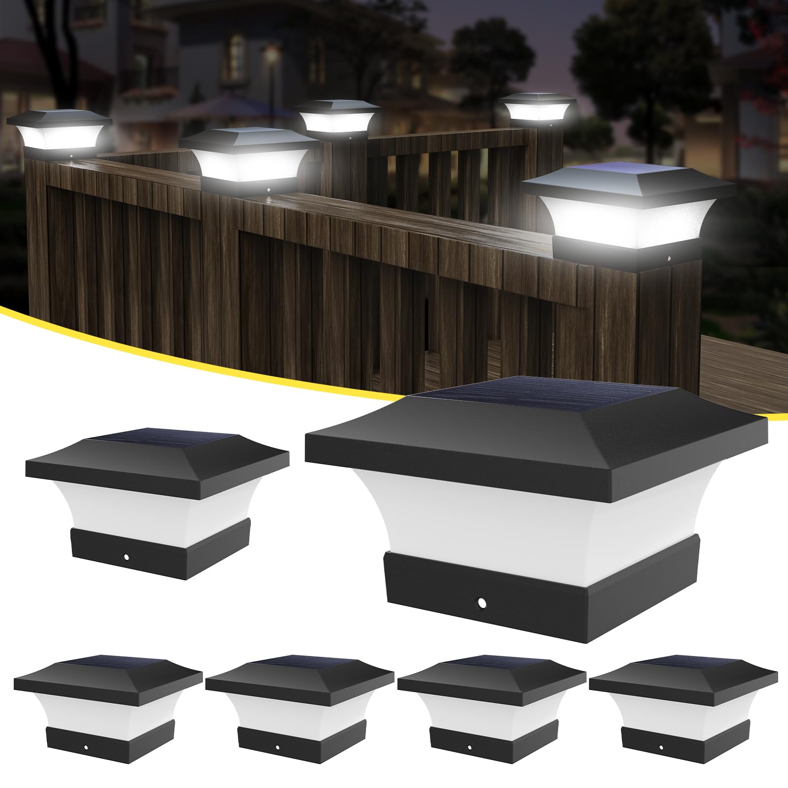 T-SUN Solar Post Lights, Outdoor Waterproof Solar Post Cap Lights for 4X4, 5X5, 6X6 Wooden Posts,6000K White LED Lighting, Deck,