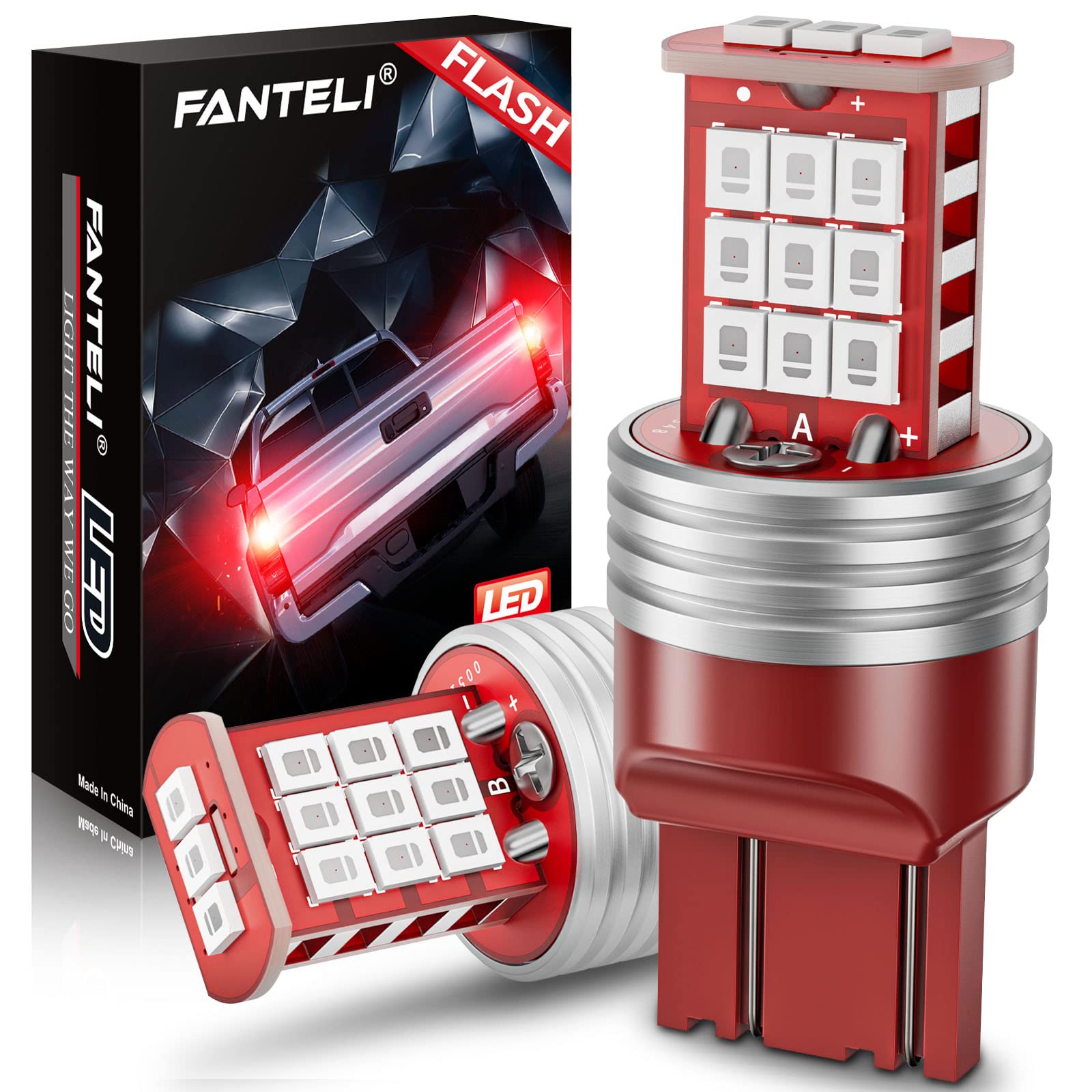 Fanteli 7443 Led Bulb Flashing Brake Lights, 300% Brighter 7440 7441 7444 7443R T20 W21W Plug And Play Strobe Blinking Led Stop