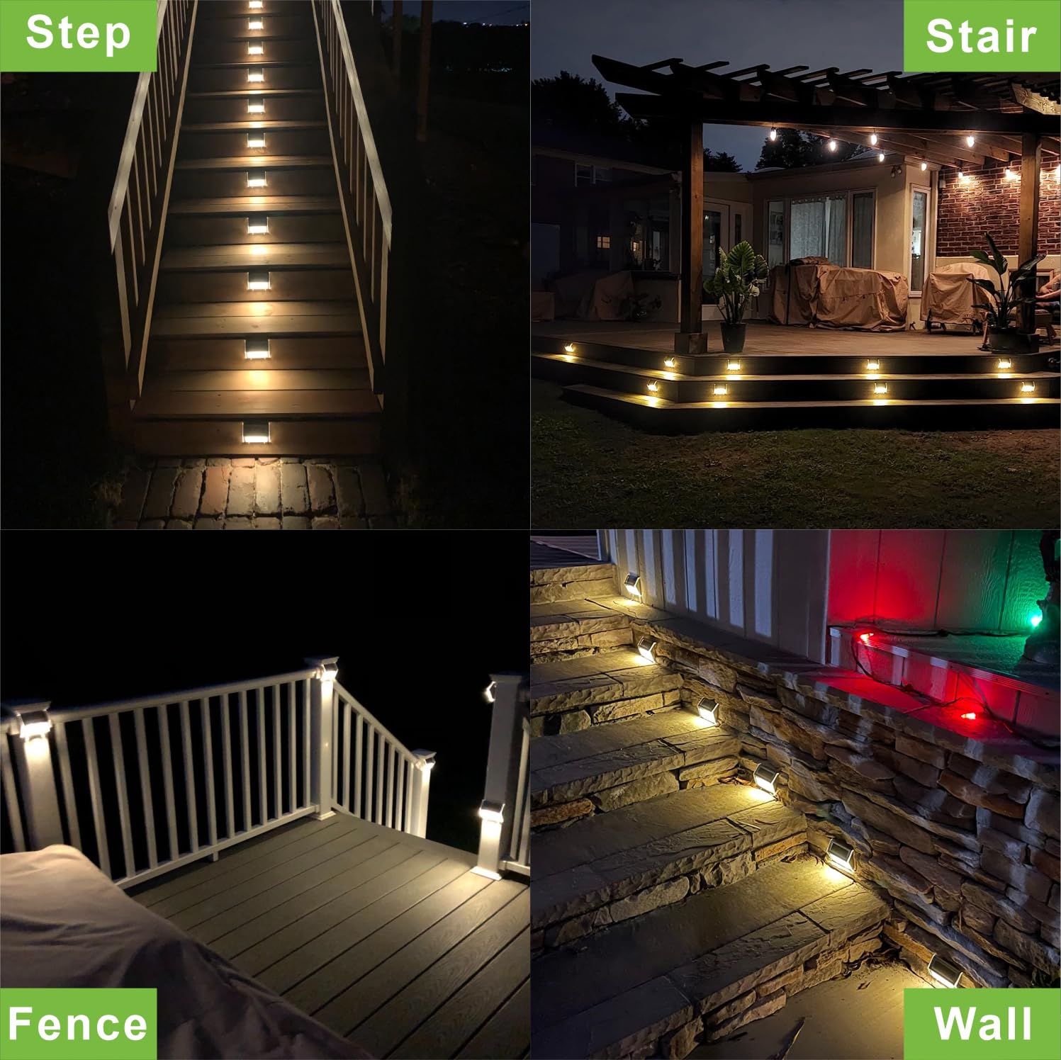 Xlux Solar Lights For Steps Decks Pathway Yard Stairs Fences, Led Lamp, Rainproof, Black Metal Housing, 2 Pack(Warm Light)