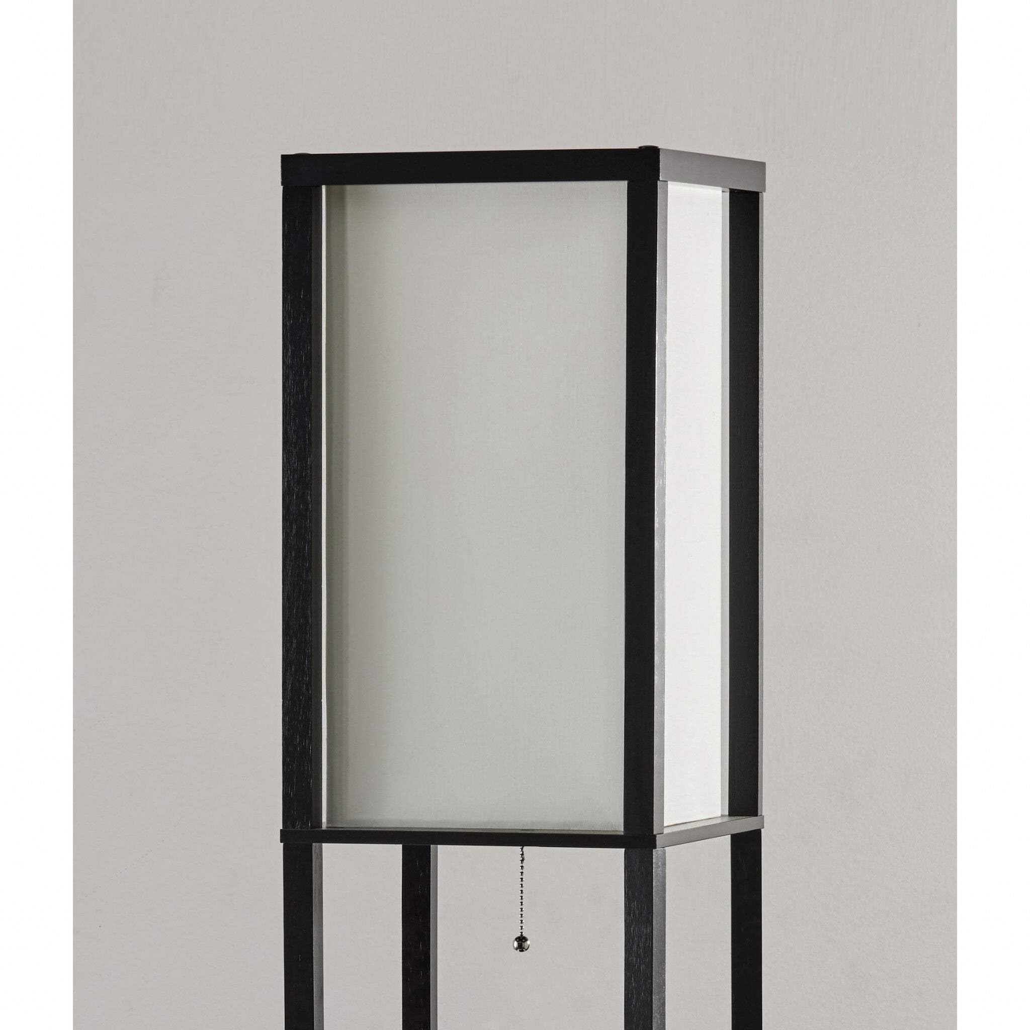 Homeroots Lighting 11.5 X 11.5 X 72 Black Wood Tall Shelf Floor Lamp