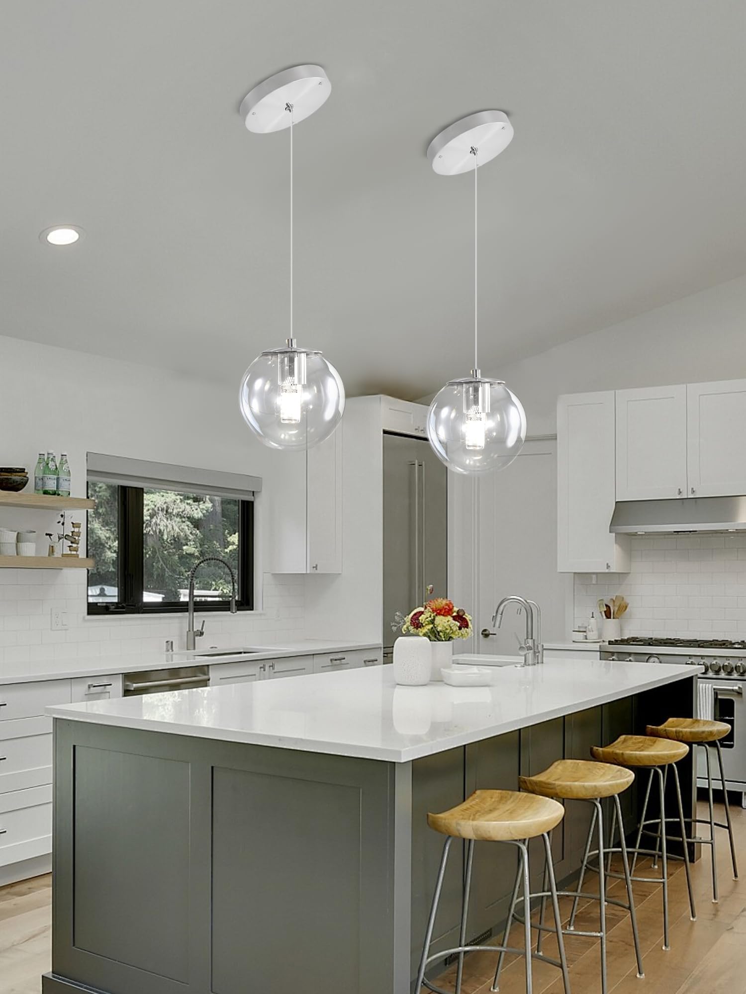 Ykolupty 1 Light Hanging Indoor Kitchen Island Pendant Light Clear Glass Pendant Ceiling Light Fixtures Black Finish Modern Farm