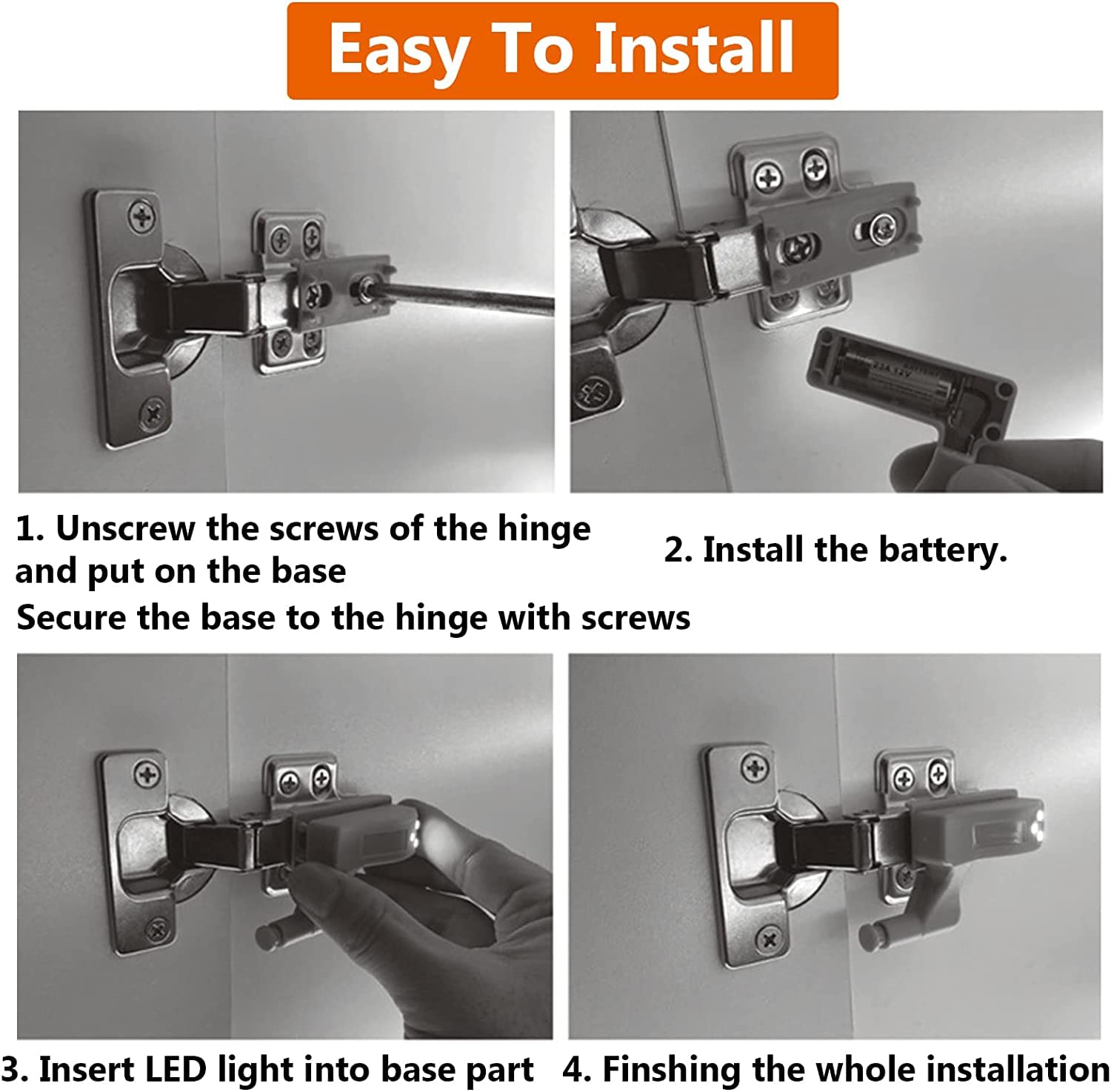 6Pcs Universal Cabinet Cupboard Hinge Led Light For Modern Kitchen Home Lamp-Warm White With Battery