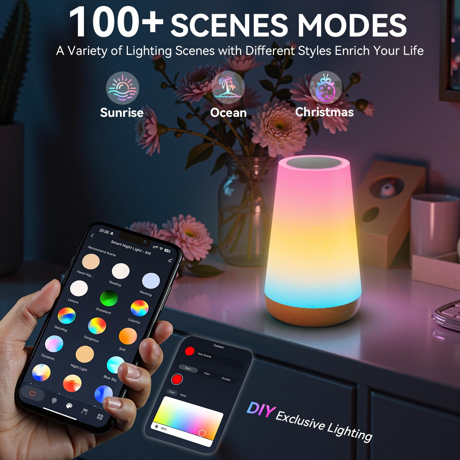 Auxmir Smart Table Lamp, Dimmable Nursery Night Light For Baby Work With App/Voice Control, Led Lamp With Music Sync And 100+ Sc