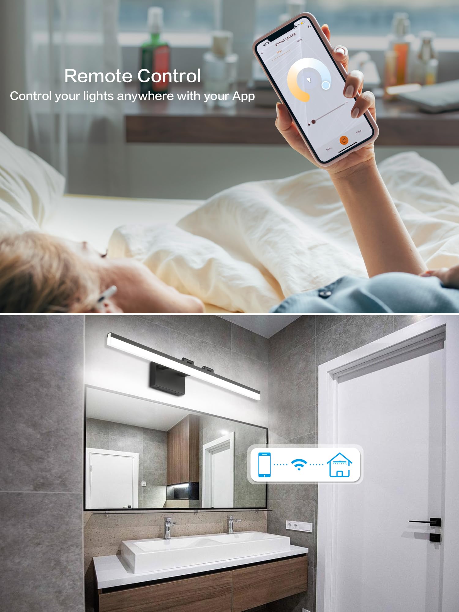 SOLFART LED Bathroom Vanity Light Fixture, Adjustable Color Temperature, Dimmable, 39.4 Inch, Black, Model 8778-1000mm-6000K-TY