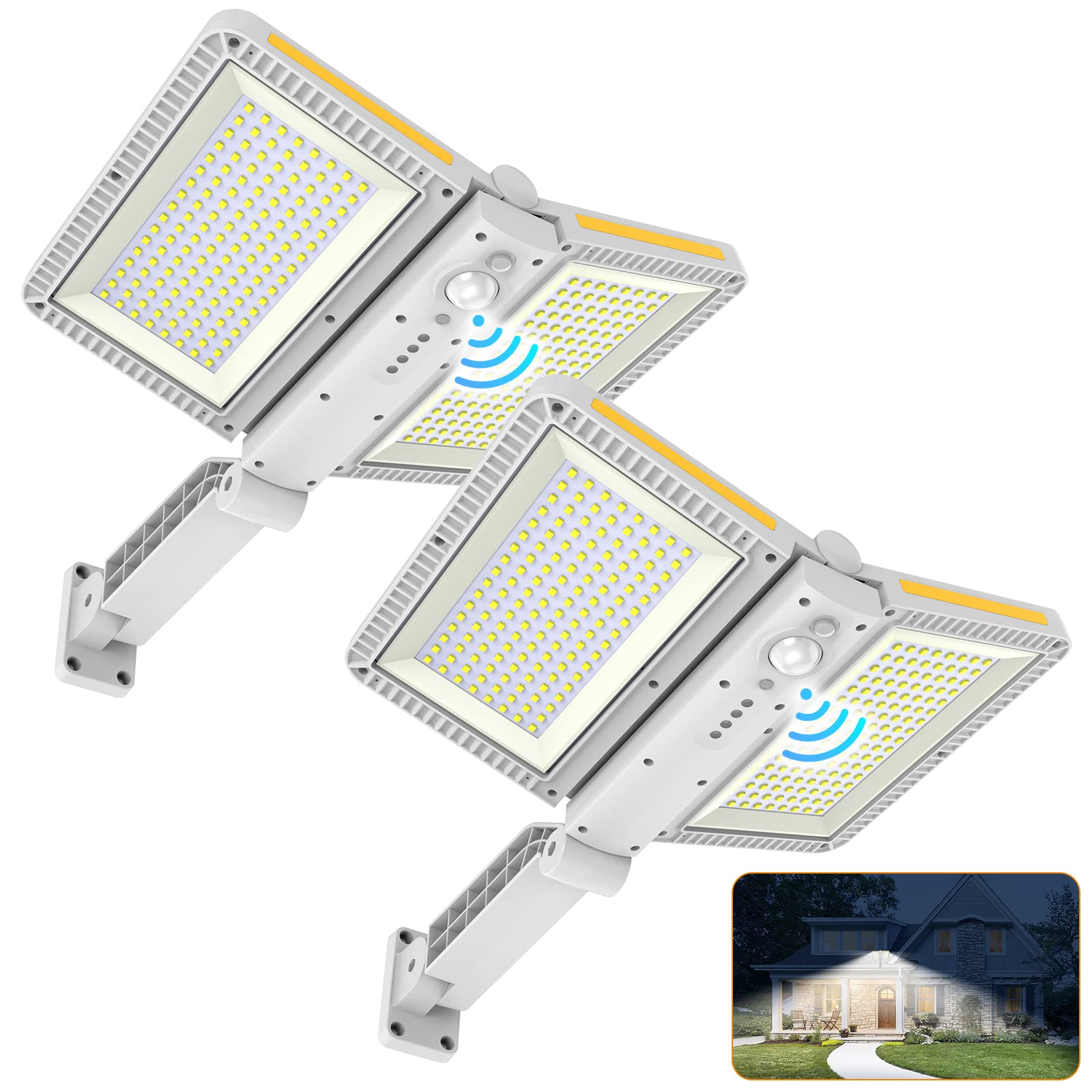 Ropelux Solar Outdoor Lights, Motion Sensor Outdoor Lights Double Big Solar Panels, Ip65 Waterproof And 5 Modes, 218Leds High Br