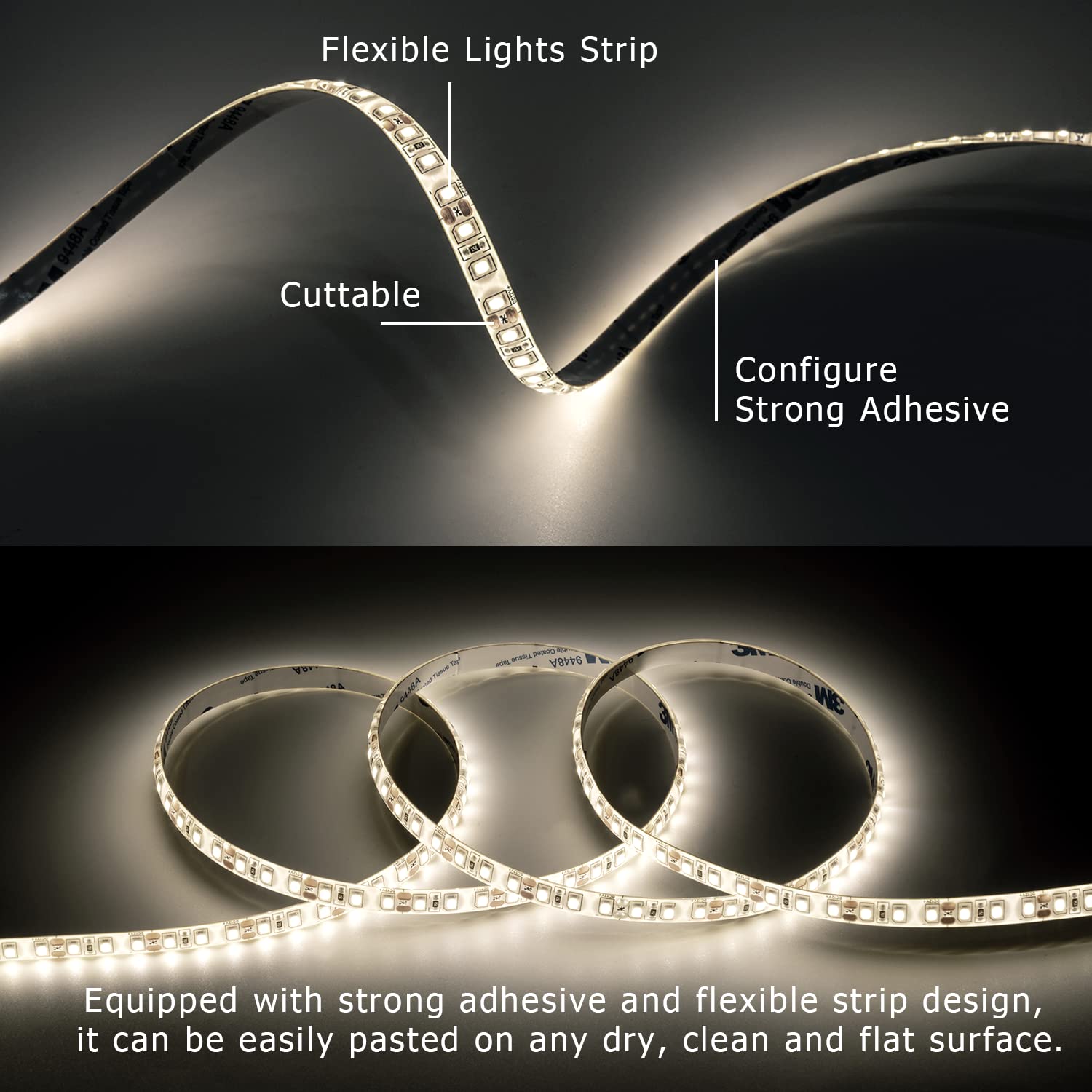 GUOTONG White LED Strip Lights, IP44 Waterproof, 6000K, 65.6ft/20m, Flexible Ribbon for Kitchen Cabinet, Outdoor/Indoor Use