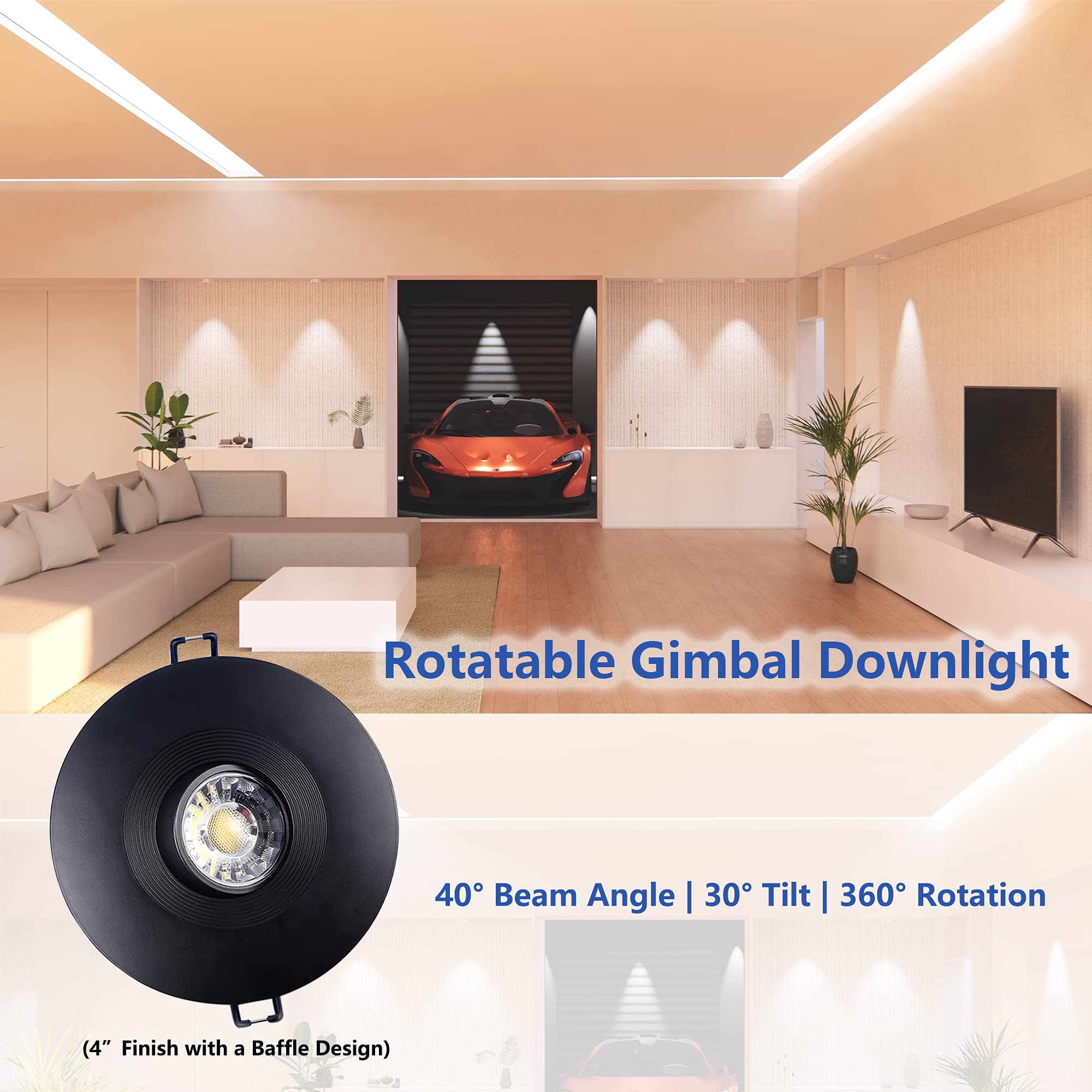 Popanu Canless Recessed Gimbal Downlight Rotatable-Spotlight 5 Cct 4 Inch Eyeball Ceilling Potlight, Dimmable Lights Fixture Wit