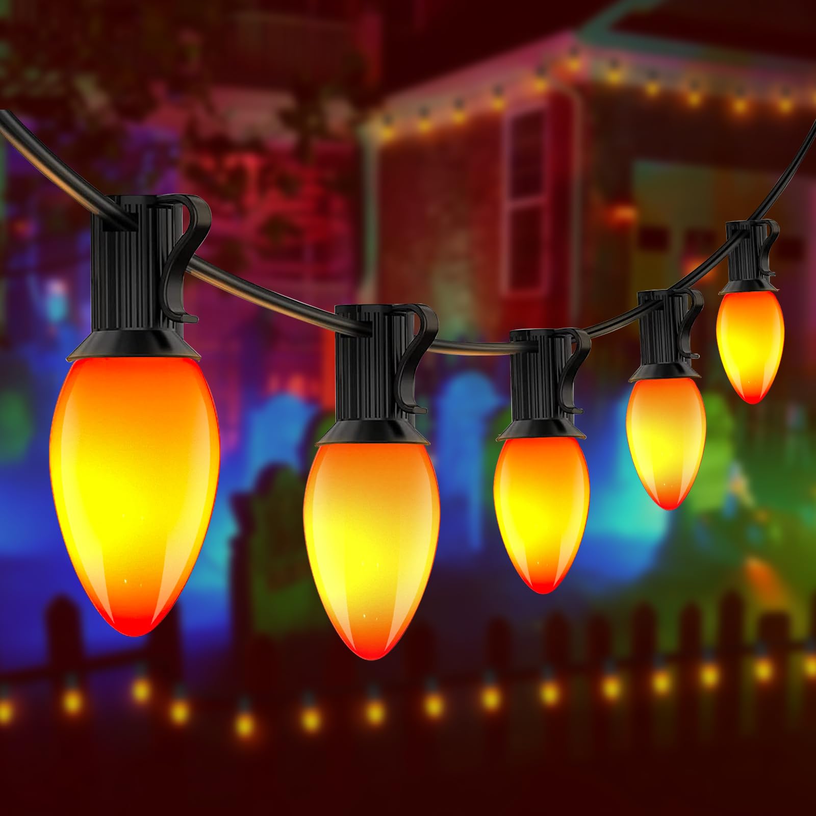 Konictom 25Ft Orange Led String Lights, Waterproof C7 Bulbs For Halloween & Holiday Decor