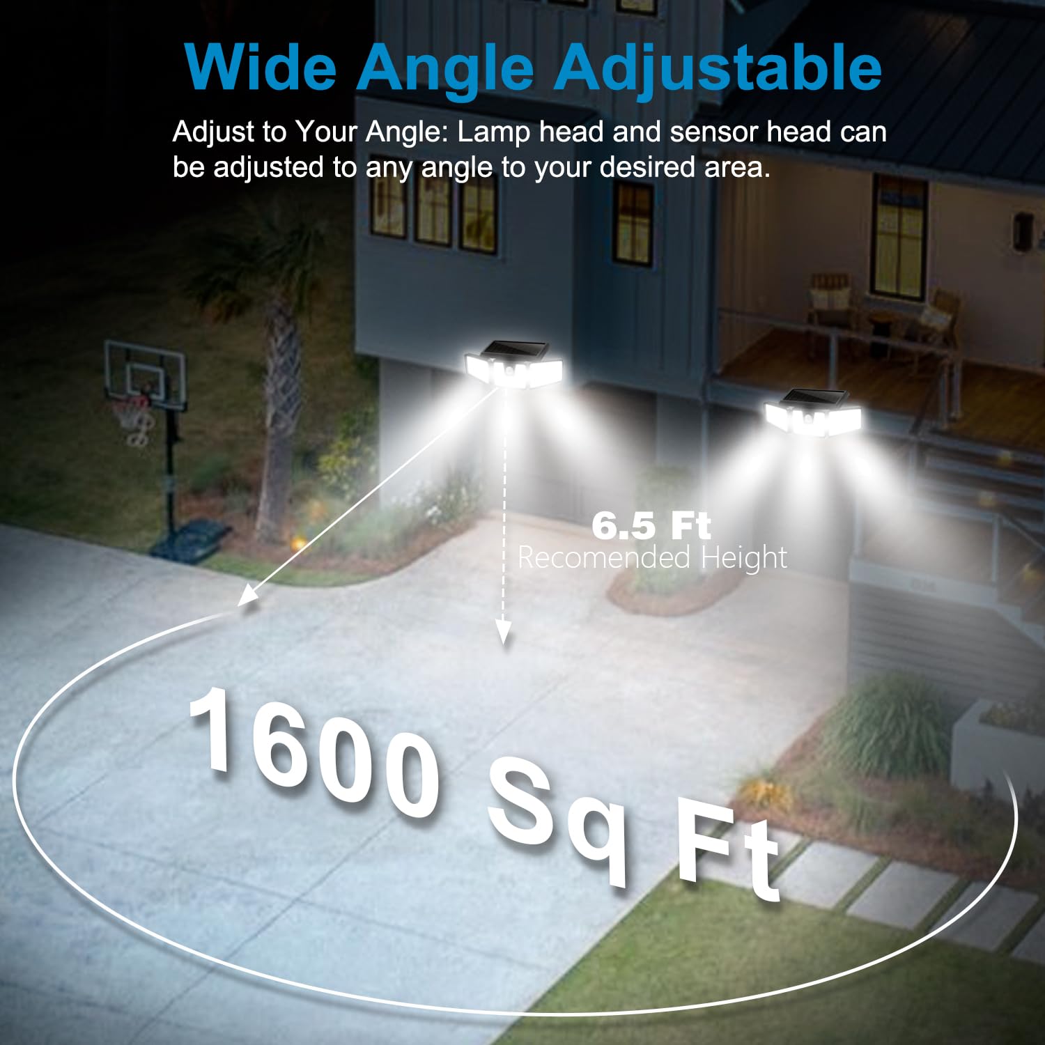 AmeriTop Solar Motion Sensor Lights - 2 Pack 233 LED, 3 Adjustable Heads, 270° Wide Angle, IP65 Waterproof, Daylight
