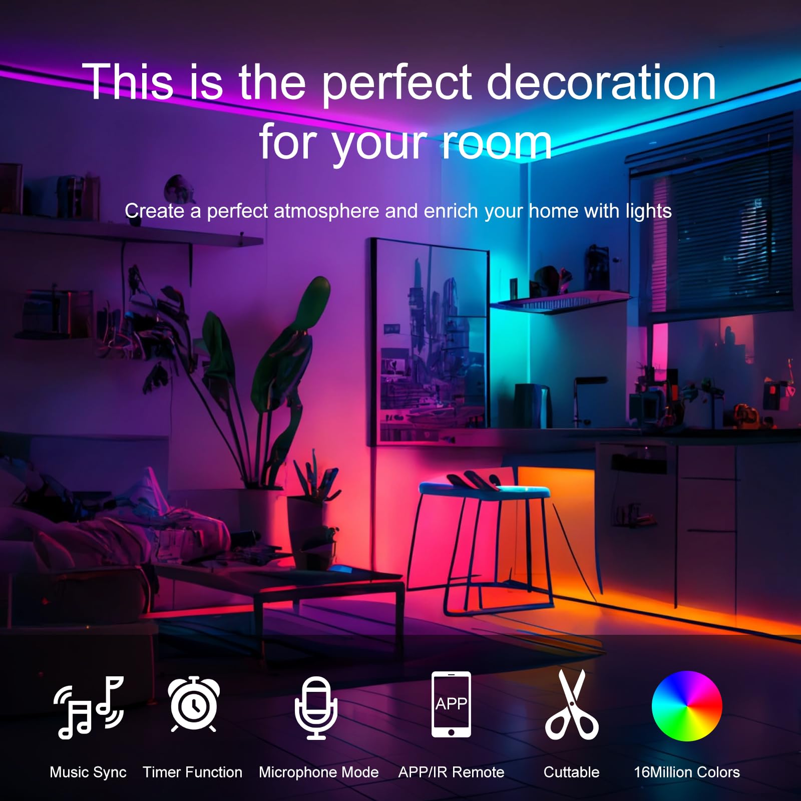 Hbowmdjia Led Lights For Bedroom 200 Ft (2 Rolls 100 Ft), With Remote And Application Control Rgb Color Changing Led Strip Light