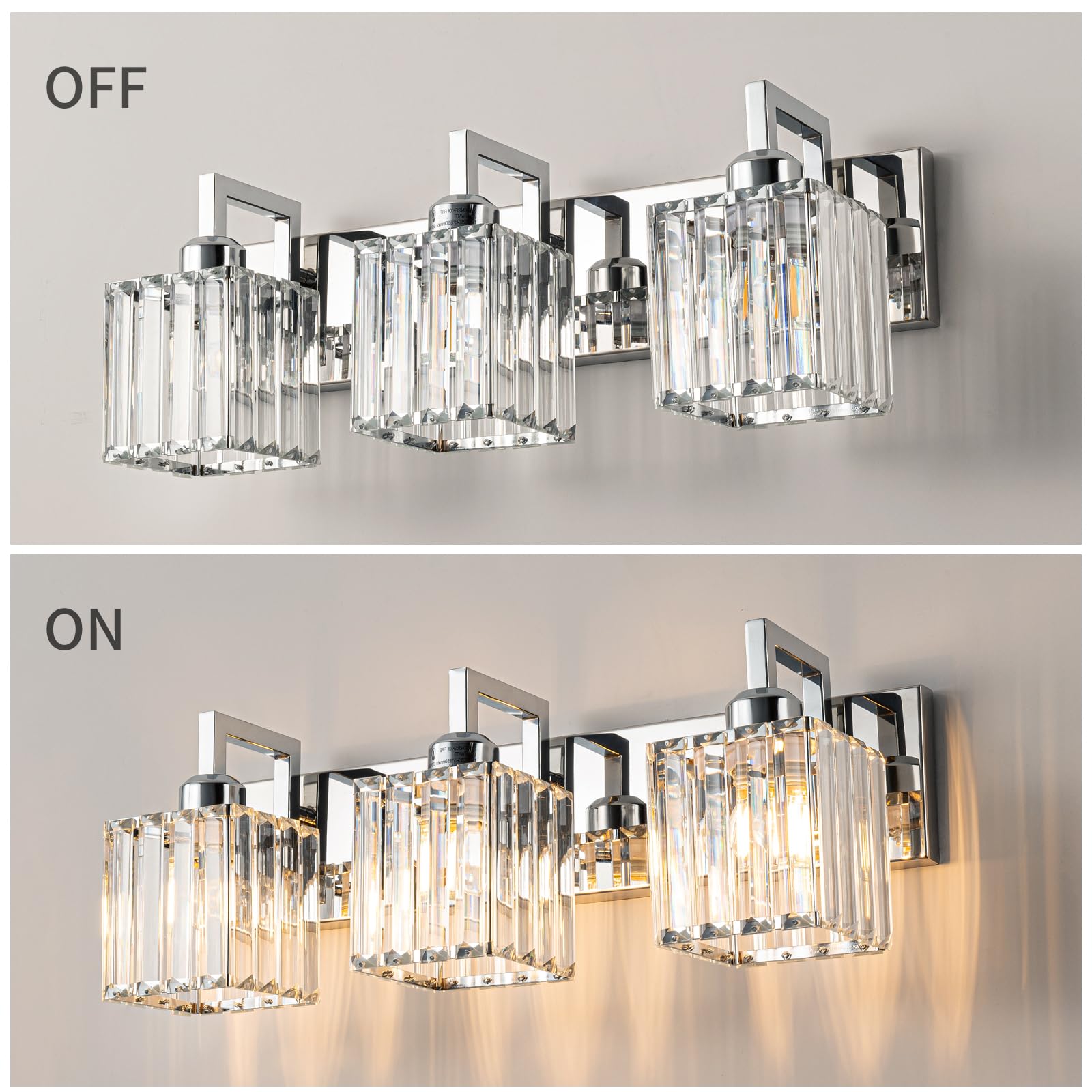 Fdpby Modern Bathroom Vanity Light 3-Lights Chrome Crystal Wall Lamp Bathroom Modern Crystal Vanity Lighting