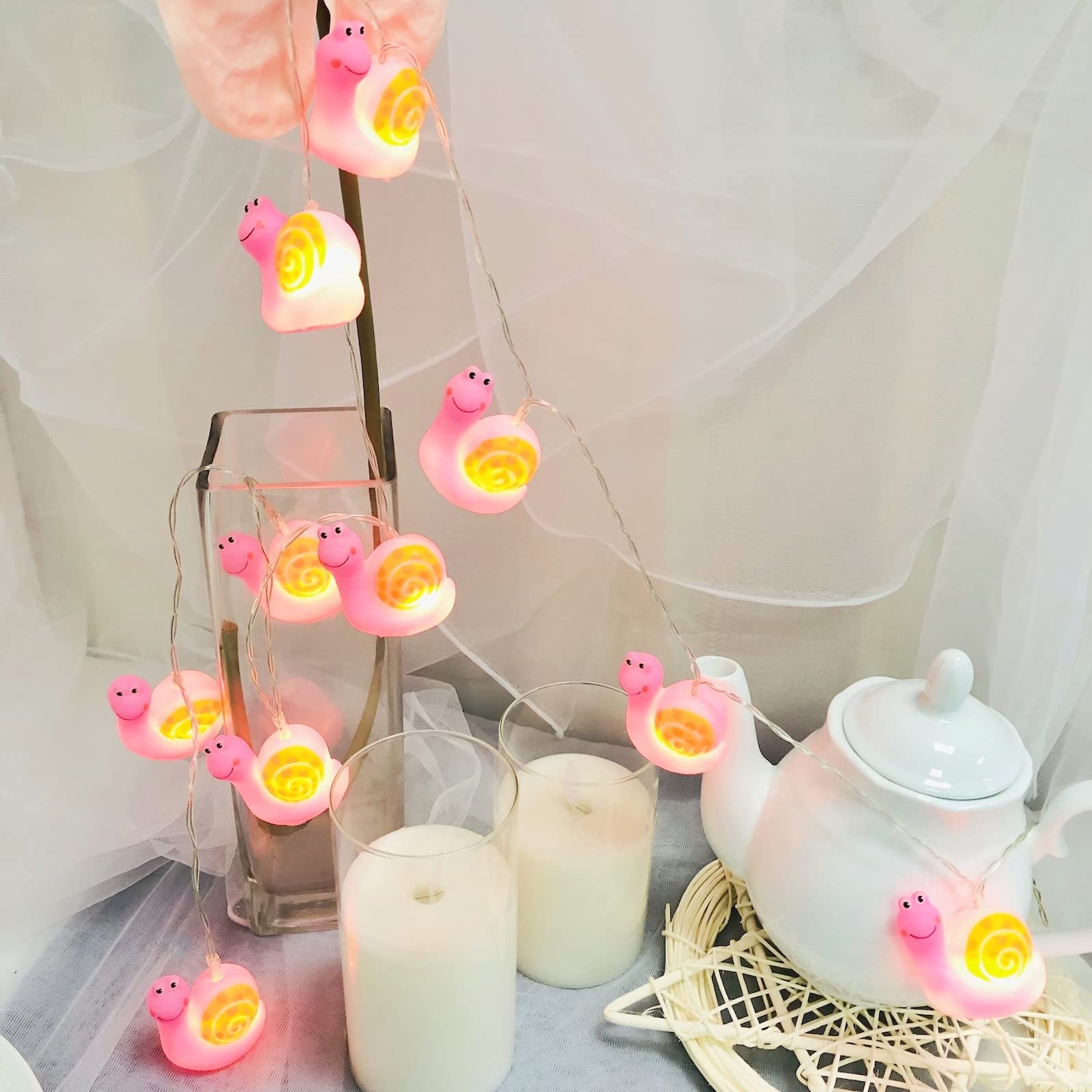 Cute Animal Snail Night Lights Snails String Lights 5.4Ft 10 Led Battery Operated Bedroom Fairy Lights For Children Bedroom Home Holiday Decortion (Snails, 1.65M/10Led)