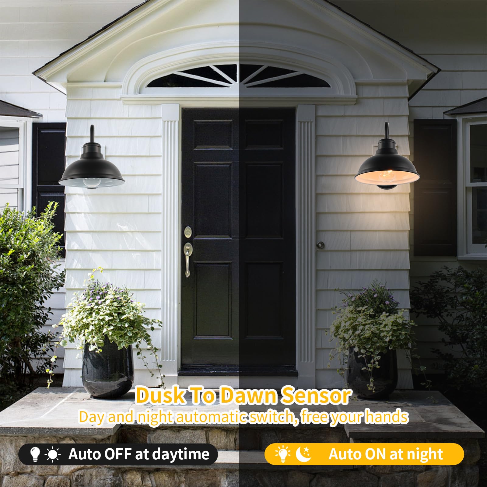 Lprzsg Dusk To Dawn Outdoor Wall Sconces, Exterior Farmhouse Gooseneck Barn Light, Vintage Matte Black Outside Wall Mount Light