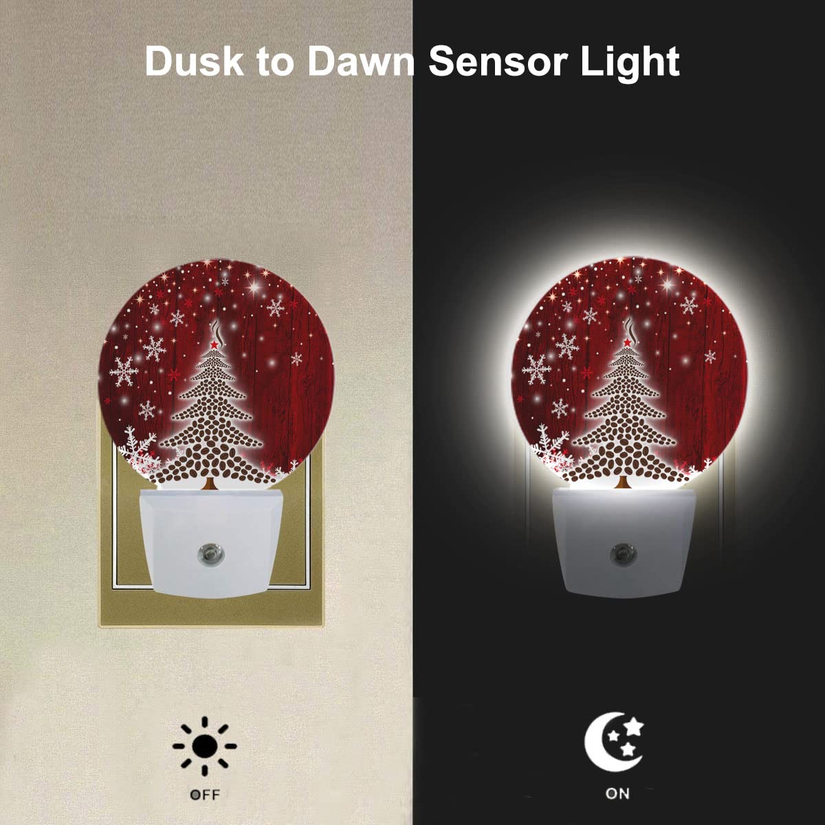 Ekobla Winter Red Christmas Tree Led Night Light Xmas Holiday Snow Snowflakes Night Lights Plug Into Wall With Dusk To Dawn Ligh