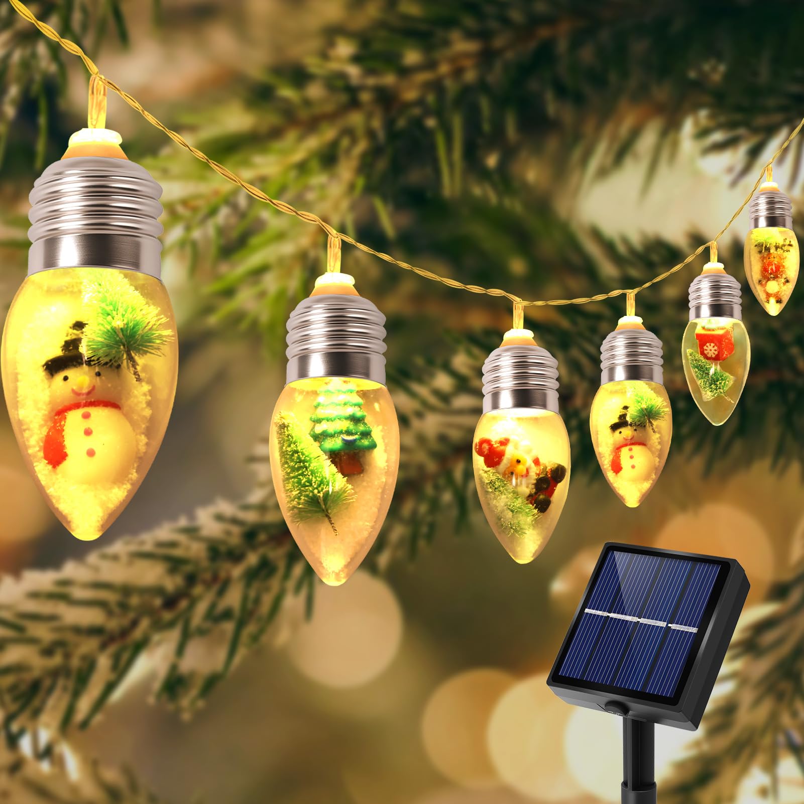 Solar Christmas Lights Outdoor, Vintage and Retro Solar Powered Xmas Snow Globe String Lights with Trees Inside and 19.7FT Brigh