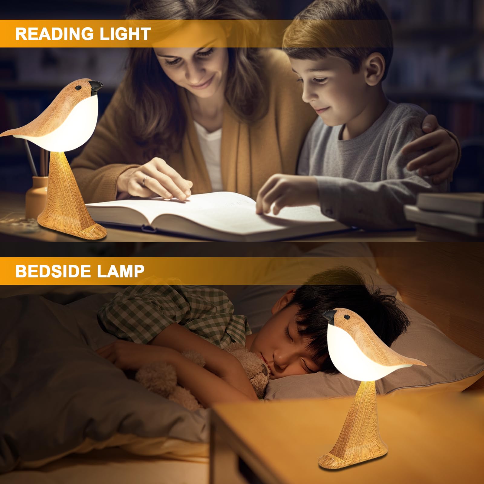 Deogos Cute Bird Table Lamp, Touch Control Bedside Lamp, Brid Night Light, Cordless Small Desk Lamps Battery Operated Nightstand