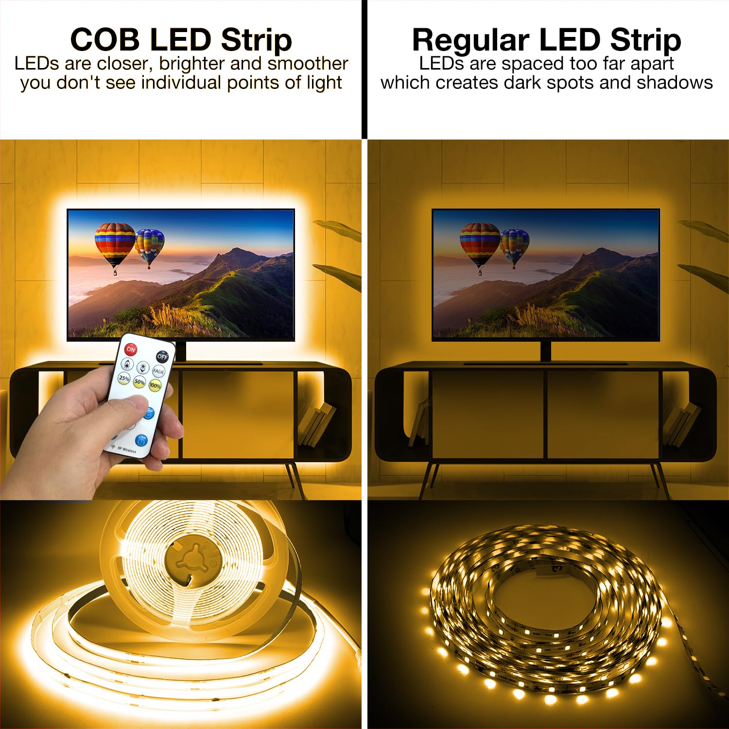 Daybetter Cob Led Strip Lights With Remote And App Control, 32.8Ft 3000K Dimmable Ultra Bright Warm White Cob Light Strip, Indoo