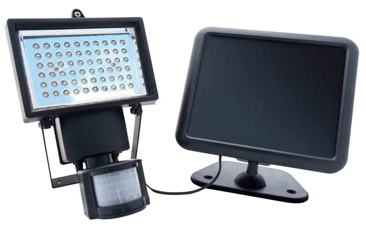 Nature Power 22050 Solar Powered Security Light With Motion Sensor And 60 Bright White Led, Black Finish