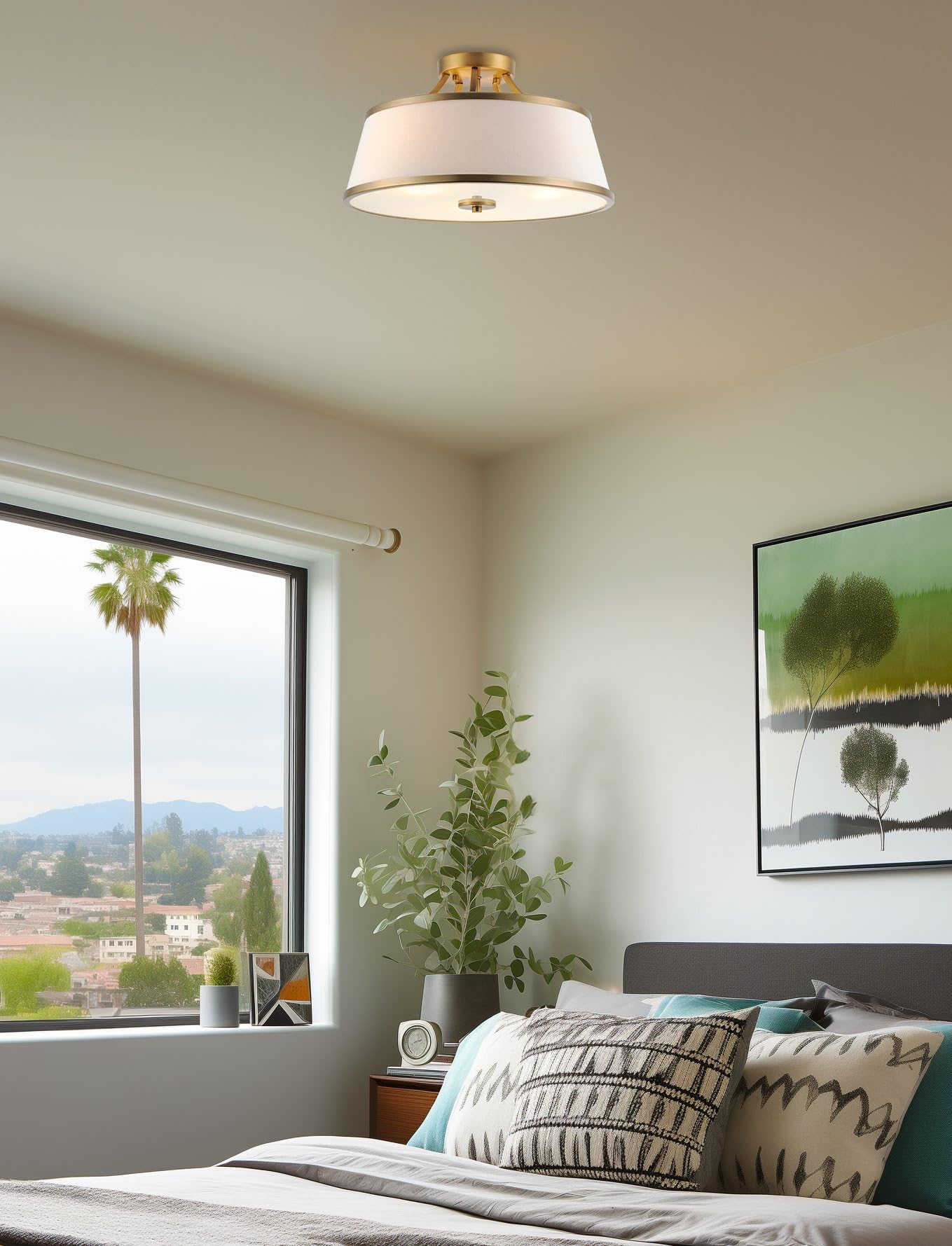 Kira Home Zoey 18 Modern Semi-Flush Mount Ceiling Light, Warm Brass, White Fabric Shade, Model Rv-Csf075-Wb