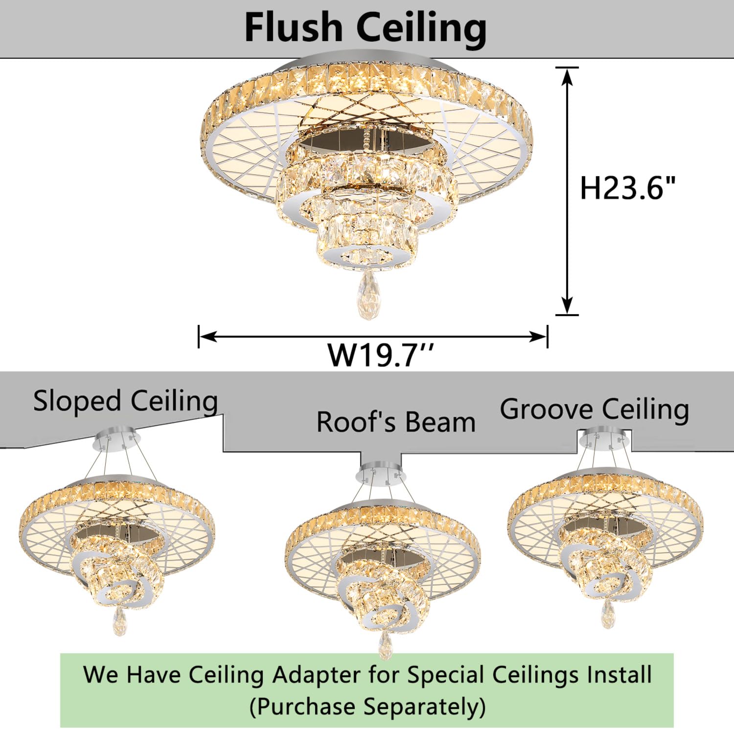 Haixiang 20 Inches Crystal Ceiling Light Modern Glam Chandelier Elegant Remote Dimmable Lighting Fixture Silver Lamp