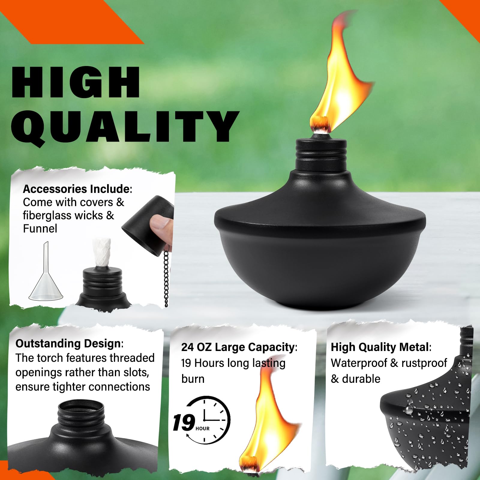 Fan-Torches 4-Pack Citronella Tabletop Torches, 24 Oz Refillable Metal Lights For Patio & Garden