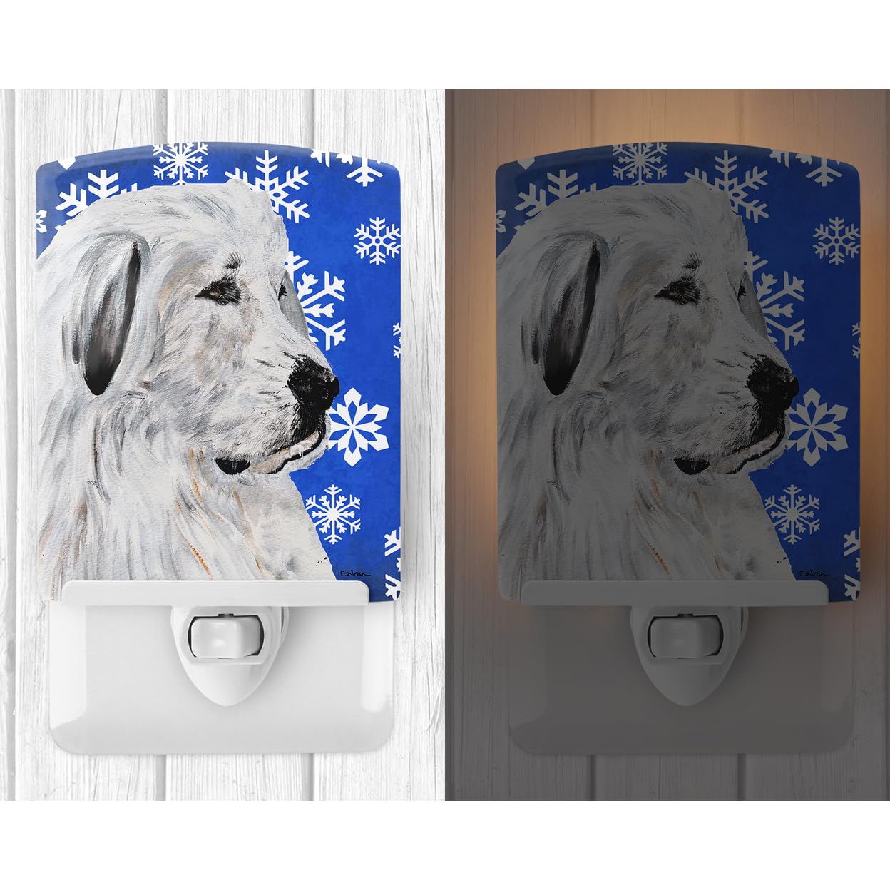 Carolines Treasures Night Light, Great Pyrenees, Ceramic, UL-Certified, 6x4x3in, Multicolor, Model SC9786CNL