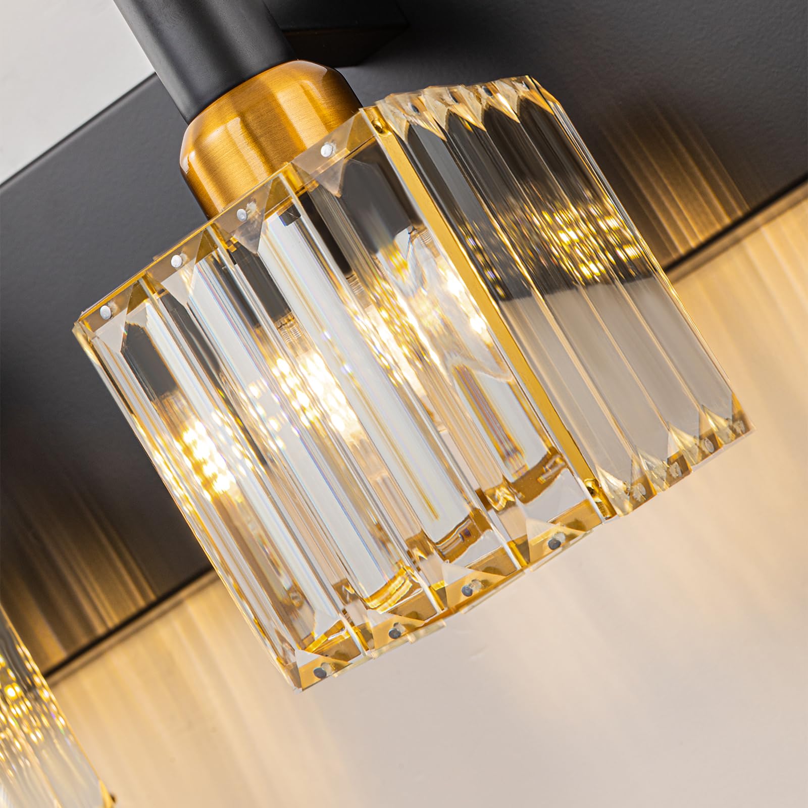 HUOKU 6-Lights Crystal Bathroom Vanity Light, Black Gold Metal Fixture, Modern Design Over Mirror