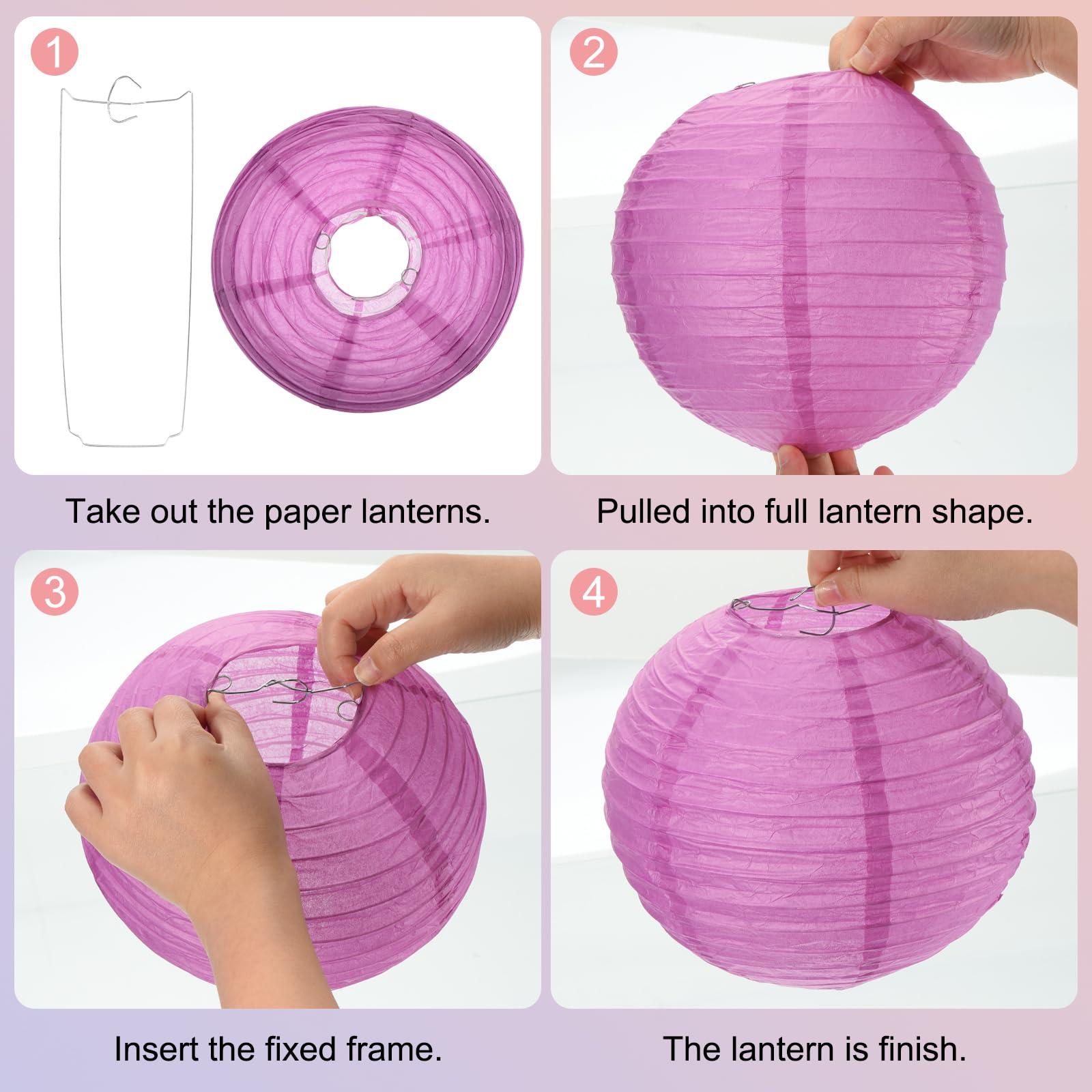 Meccanixity 6Pcs Paper Lanterns Decorative, 6'' 8'' 12'' Purple Round Hanging Lantern Chinese Lanterns For Home Decor, Birthday,