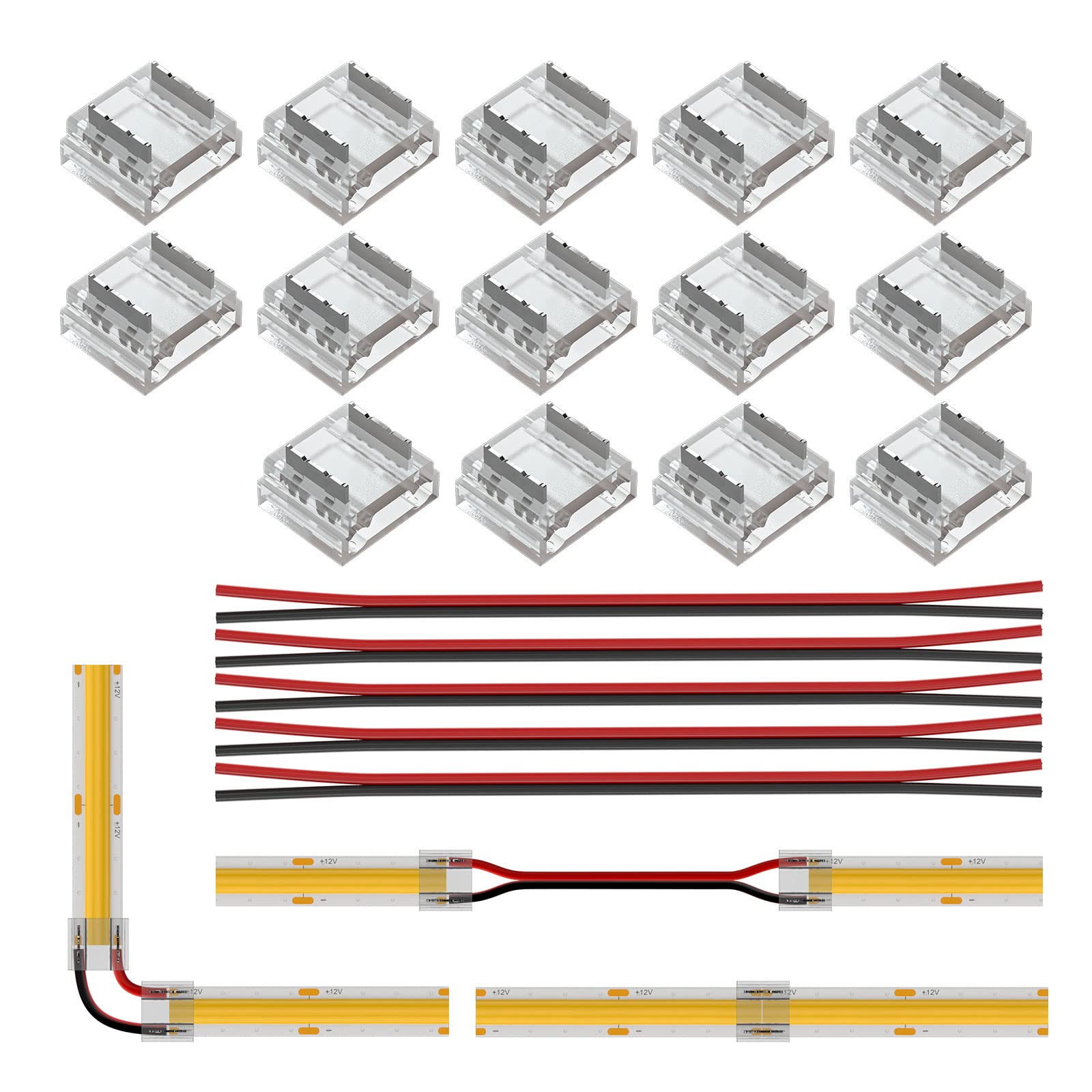 BTF-LIGHTING FCOB COB 10mm 0.39in Connector Kit 14pcs Transparent Connector 5pcs 15cm Long 20AWG Extension Wires for Non-Wired G
