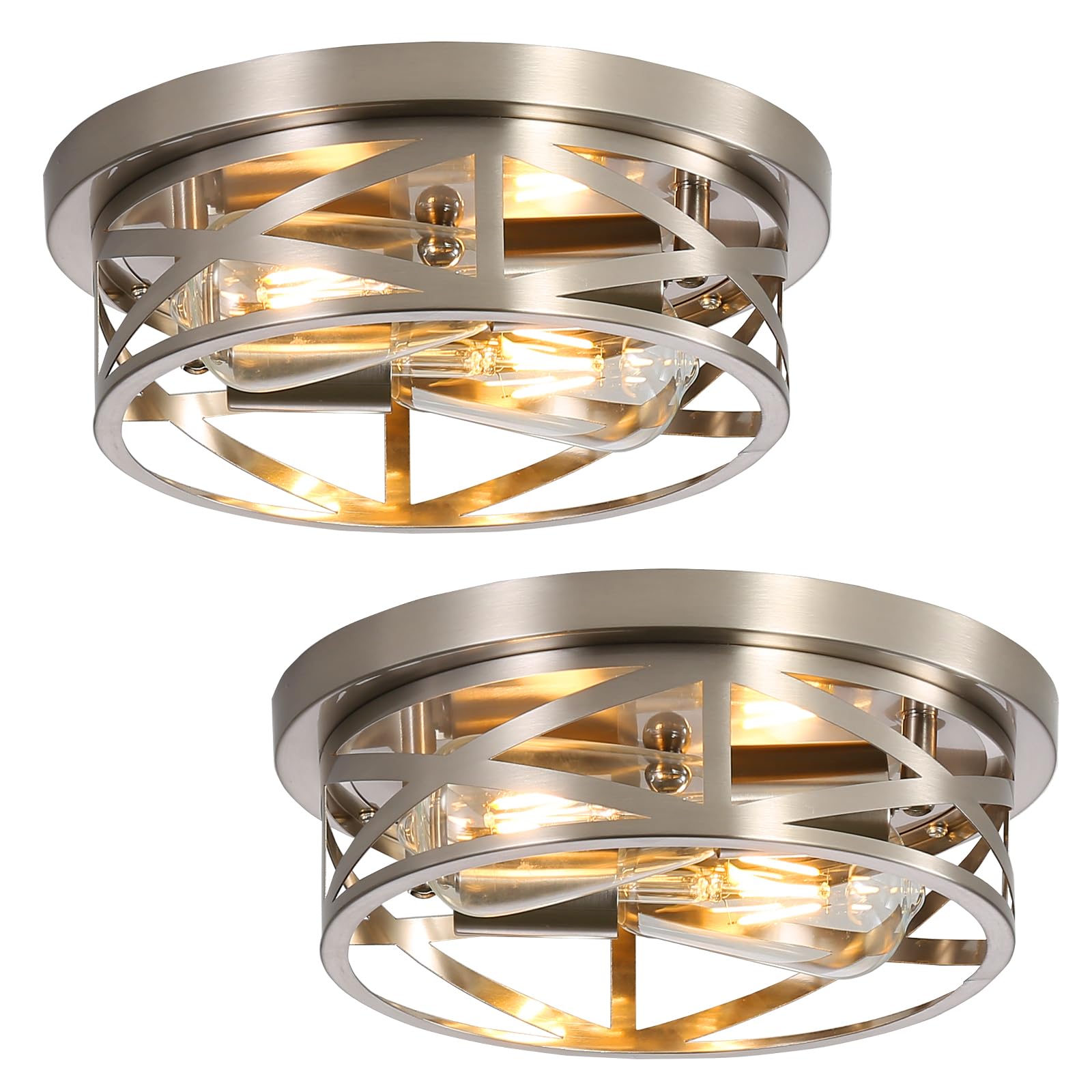 Sewterolyn Brushed Nickel Flush Mount Ceiling Light Fixture, 2-Light, Industrial Style, 2 Pack, Model SECL02