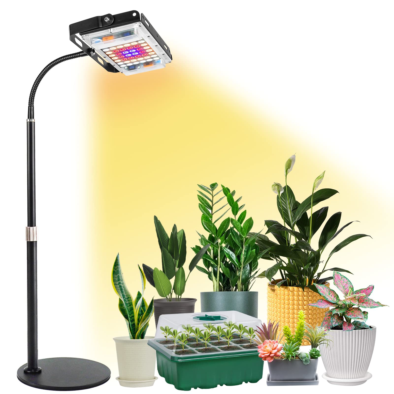 LBW Grow Light for Indoor Plants, Full Spectrum LED Lamp, Height Adjustable, One Head, Aluminum, Model 210703, Medium-One Head