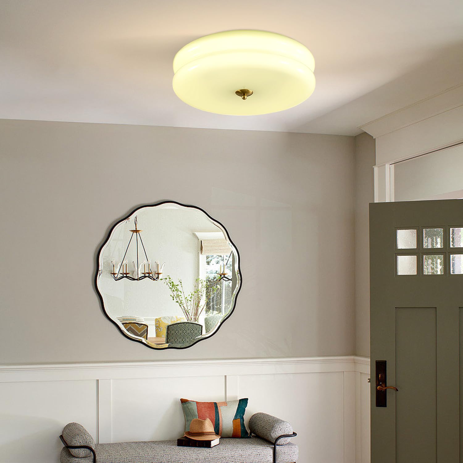 Kco Lighting Mid Century Modern Led Flush Mount Ceiling Light Mint Green Glass Hallway Ceiling Light Nordic Vintage Round Semi F