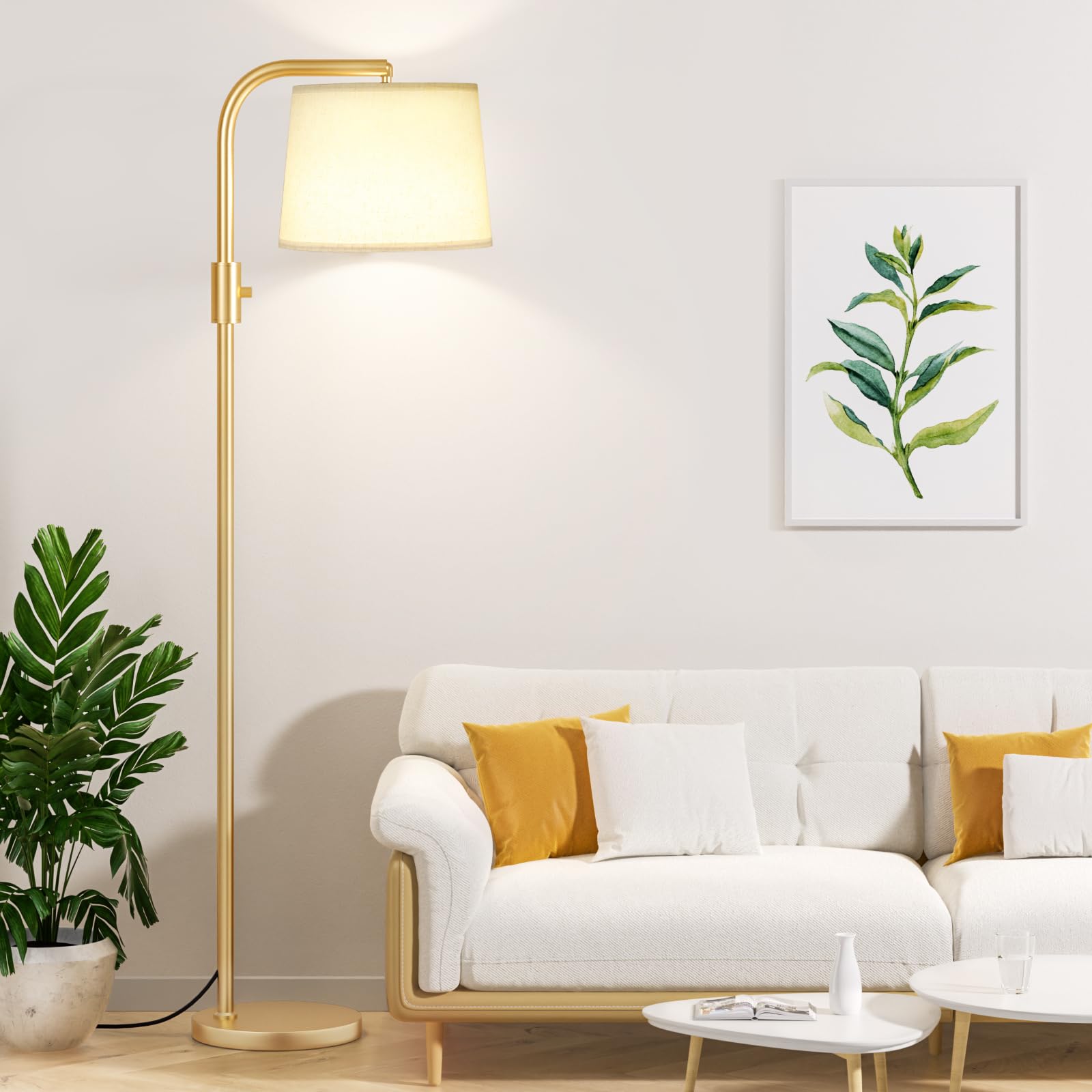 Ambimall Floor Lamp - Fully Dimmable 9W LED, Iron, 63.4 inches, Gold and Light Beige
