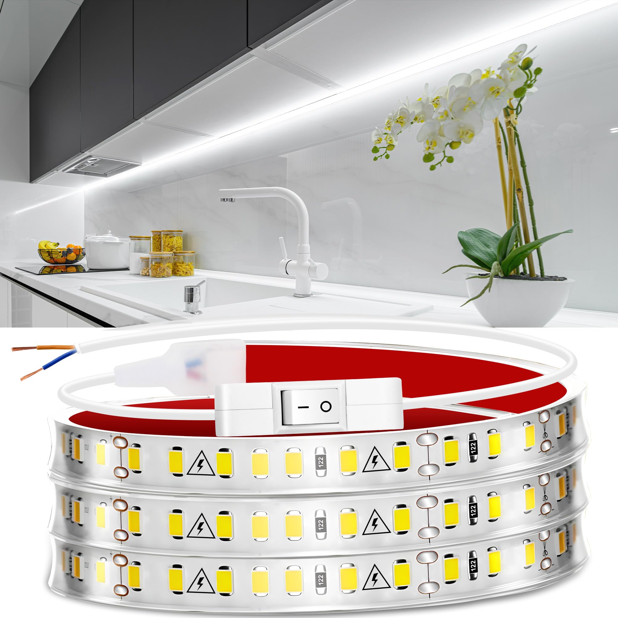 maylit Under Cabinet LED Strip Lighting, 48in, Cool White, Hardwired, Model: PCB+LED