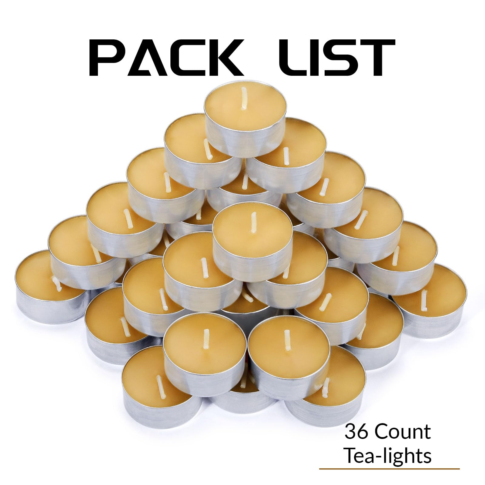 TELOSMA Natural Beeswax Tea Candles - Organic, Smokeless, Yellow, 36-Pack, Long Burning (4-5 Hours) in Metal Aluminum Cup