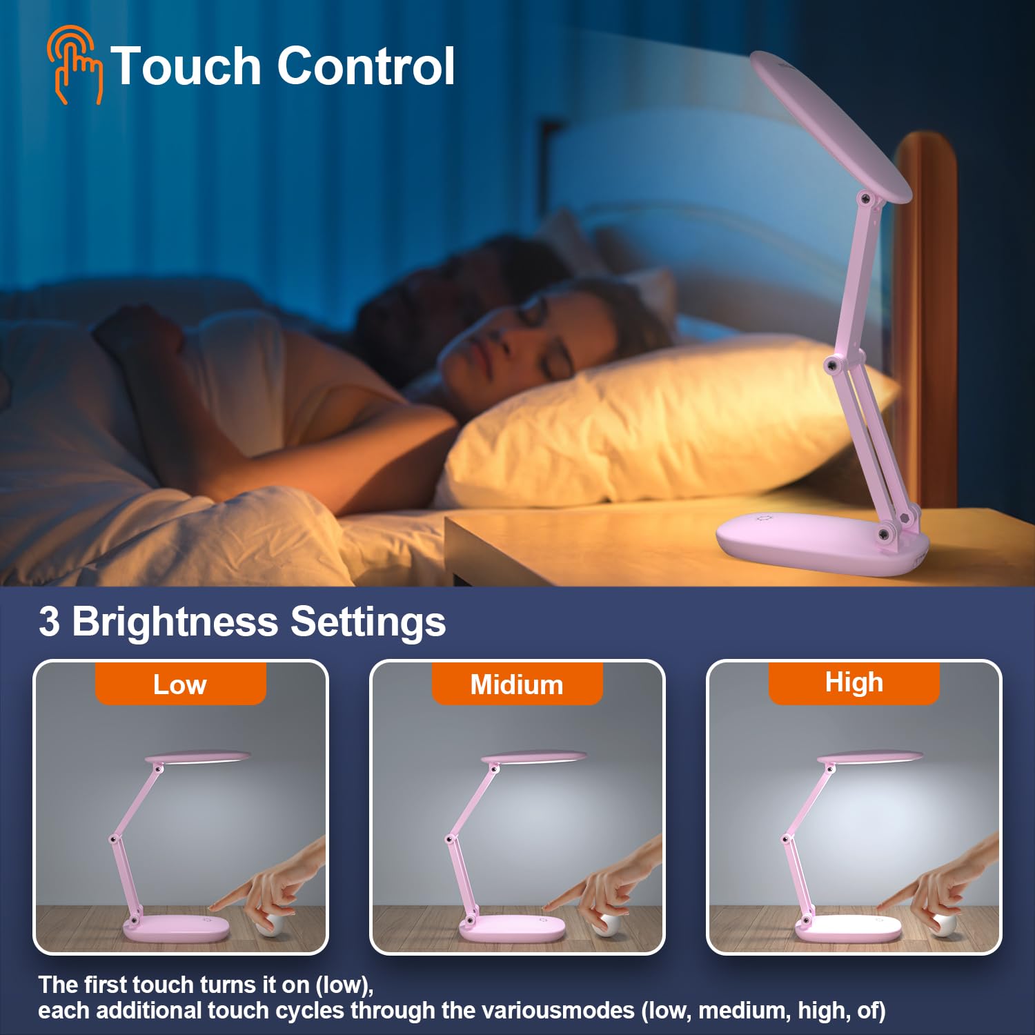 Akejrym Led Desk Lamp For Office Home & Battery Operated Lamp Rechargeable Lamp Foldable & Portable Light, [2-Fold Bracket] 3 Br