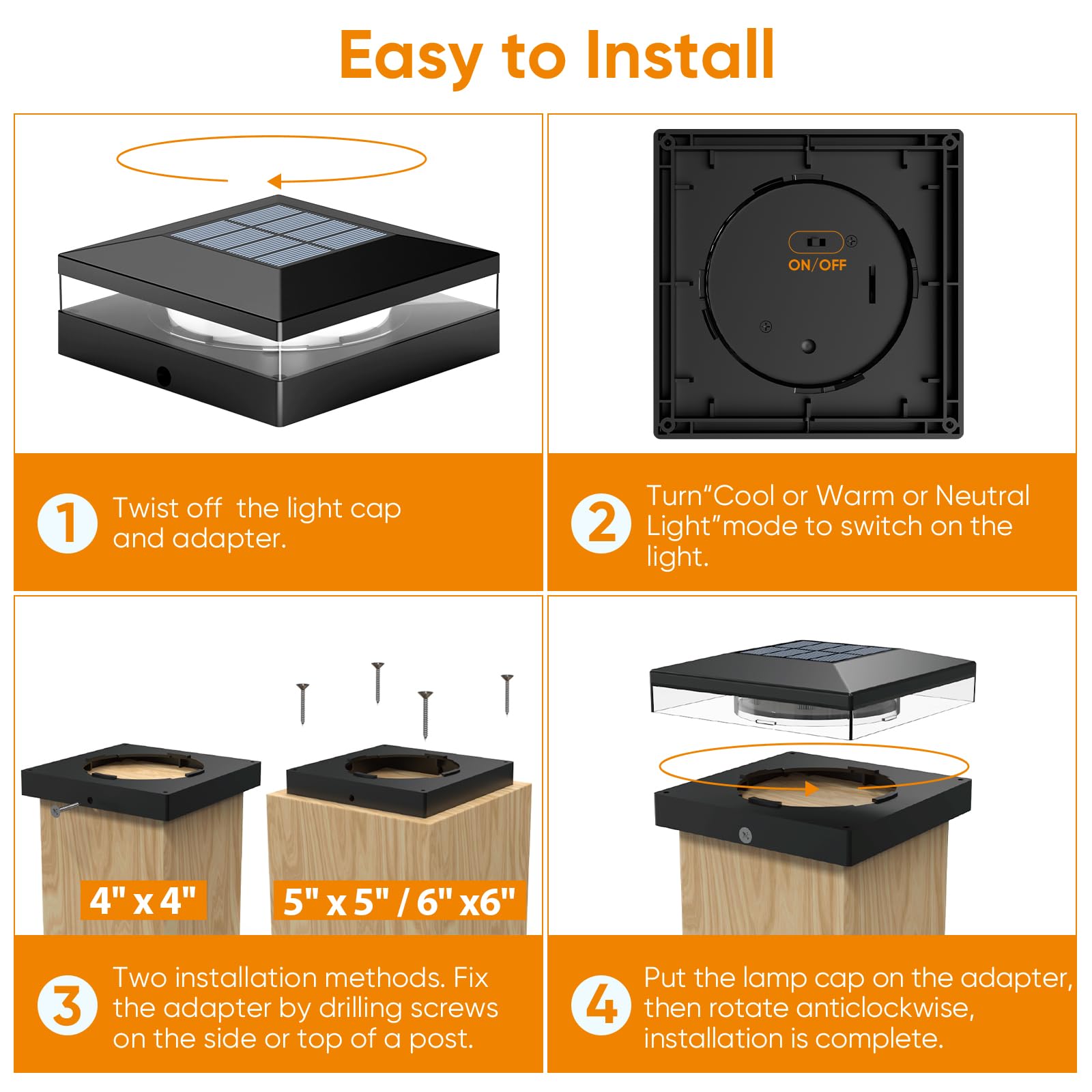 Viewsun 12 Pack Solar Post Cap Lights, 3 Color Modes Fence Post Solar Lights Outdoor With 72 Leds, Ip65 Waterproof Deck Lights D