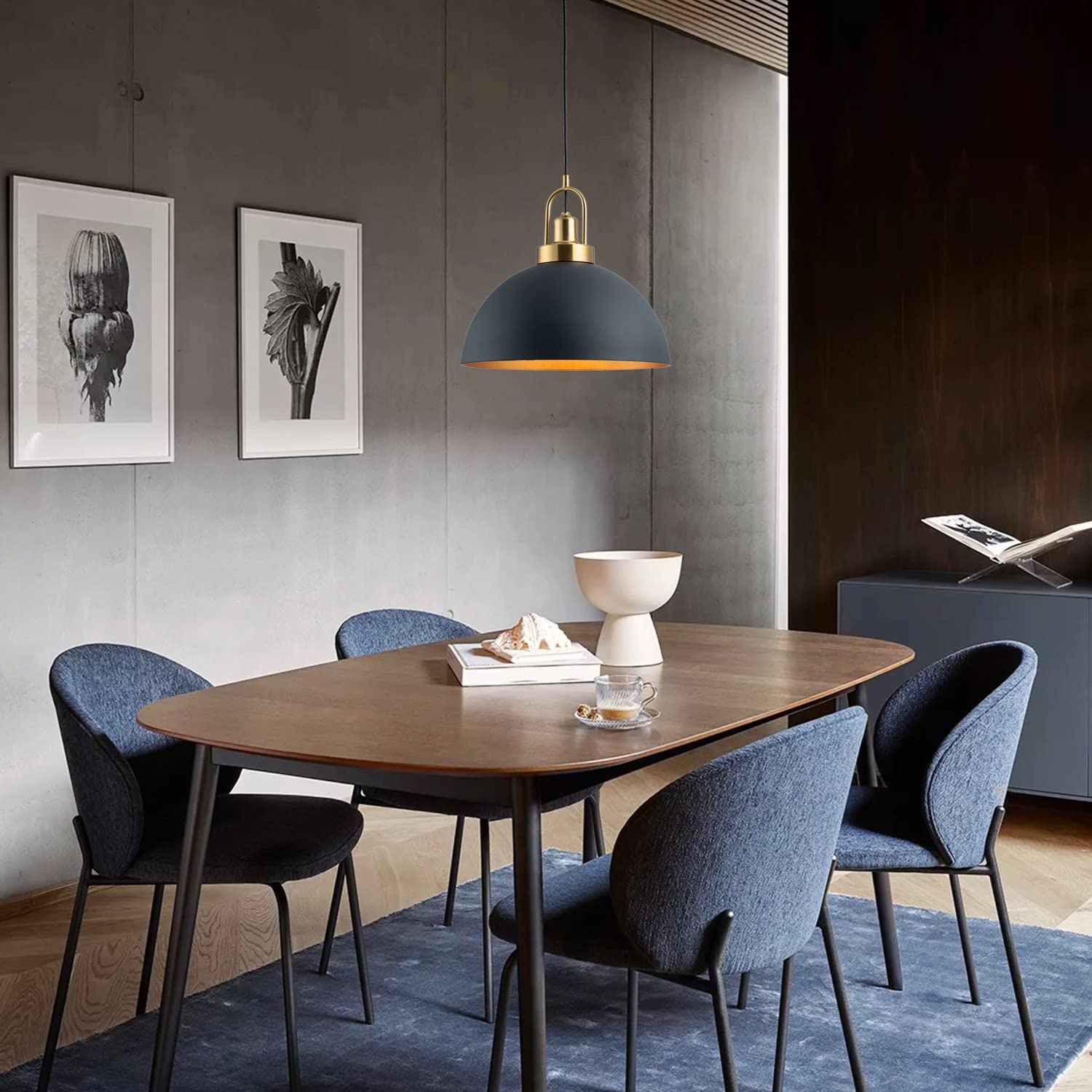 Yhanfengcy Vintage Pendant Light 13.58 &quot;Industrial Pendant Light Dome Black And Gold Line Length 78.74&quot; For Kitchen Island, Dining Room, Bedroom,Farmhouse Pendant Lighting