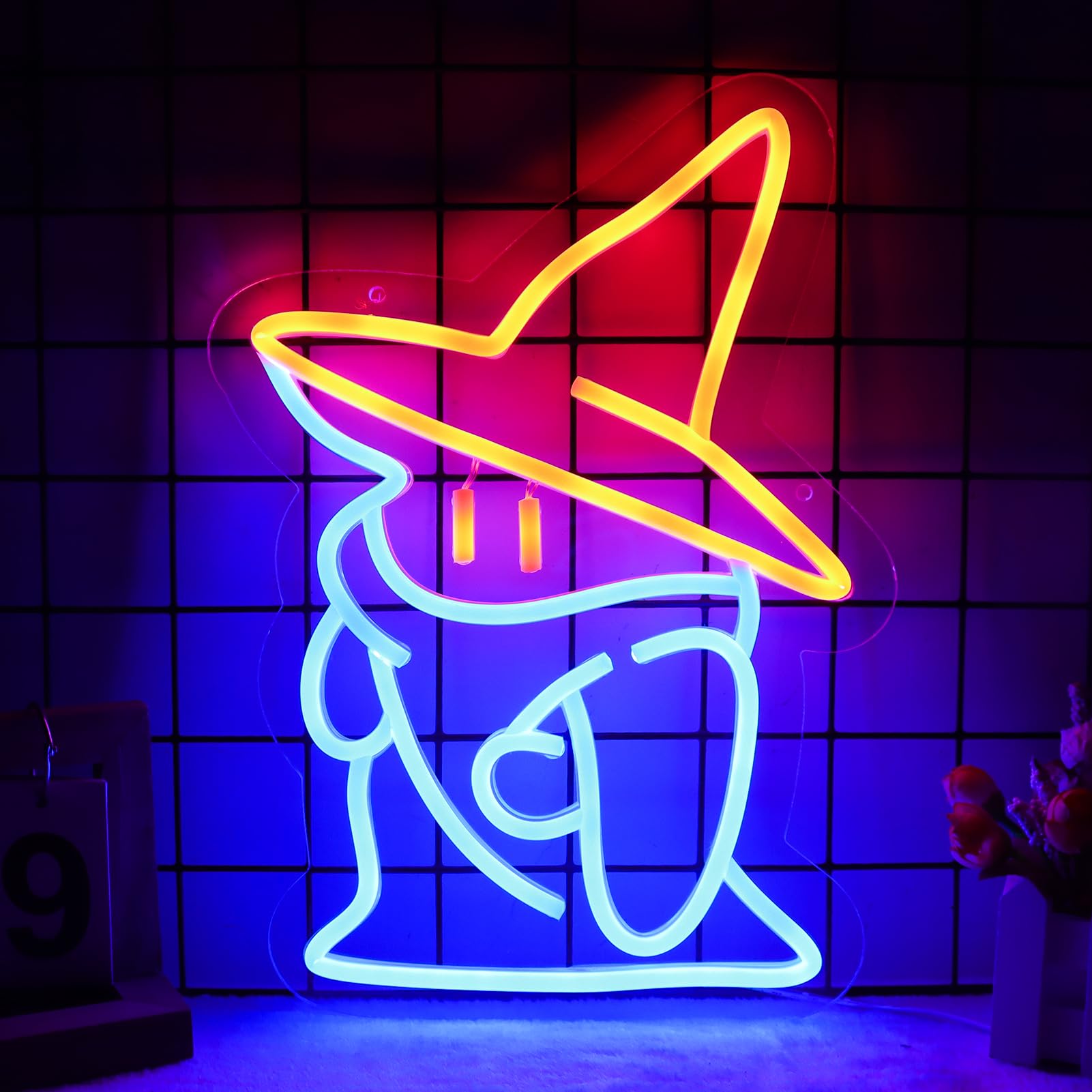 Pinlangdou Neon Sign - Black Mage Fantasy Lights - 14 x 11 inches - Orange-Black Mage - Cap Cartoon Model