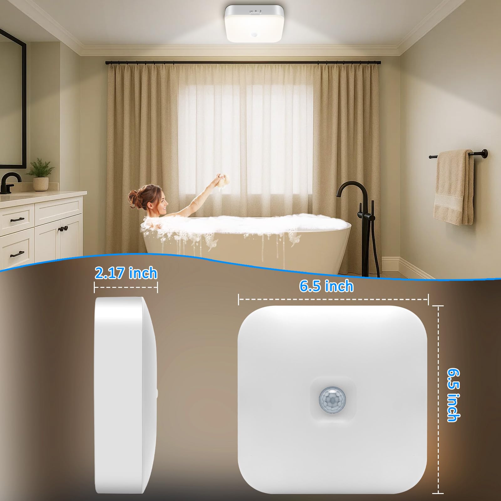 TOOWELL Rechargeable Motion Sensor Closet Light, 500LM Warm White, 10000mAh Battery, Ideal for Closet, Bathroom, Hallway, White, 1 Pack