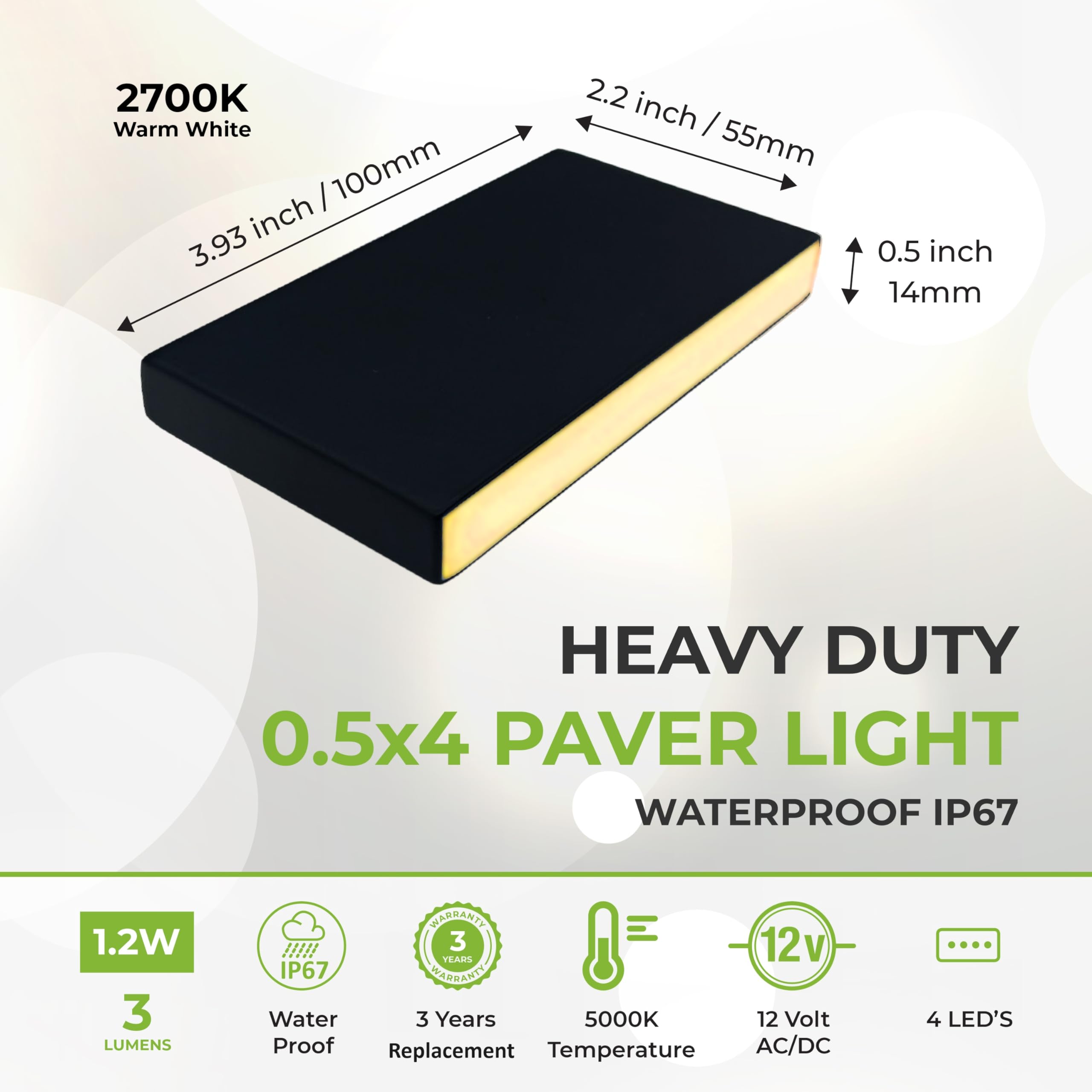 Lumengy Paver Light Slim 0.5X4 Inch Glare-Free Steel Brick Lighting For Pavers, Walls, Driveway & Pathway Borders 2700K Warm Whi