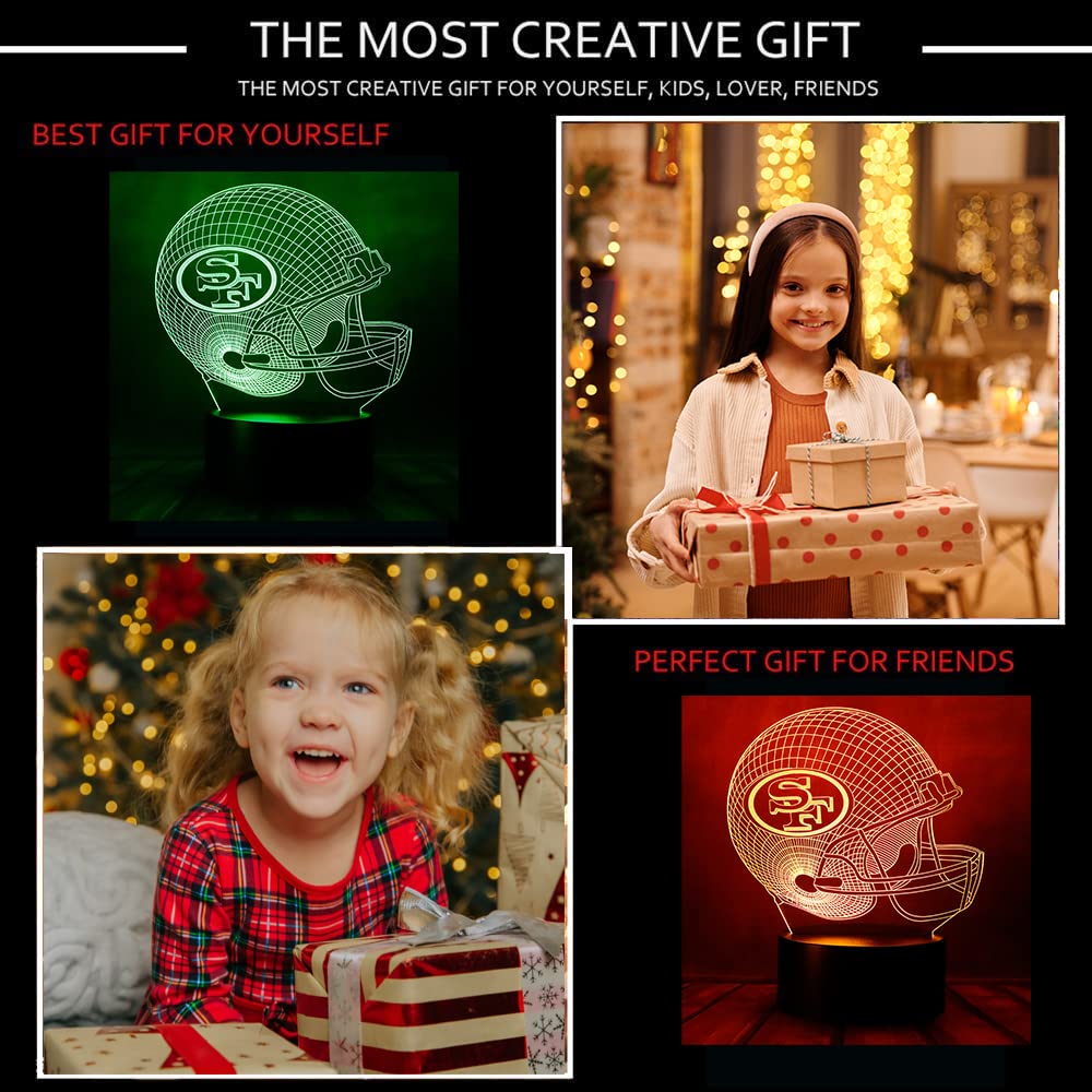 Junnire Football Helmet Shape 3D Led Optical Illusion Acrylic Night Light, 7 Colors Change Dimmable Usb Powered Bedroom Decorati