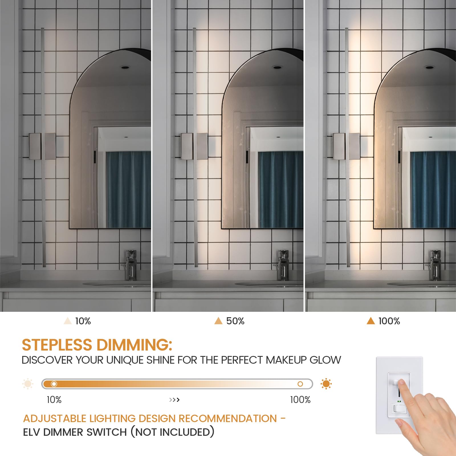 Ccycol Bathroom Lighting Fixtures Over Mirror - 39 Inch Brushed Nickel Vanity Lights For Bathroom 28W Dimming Led Vanity Light B