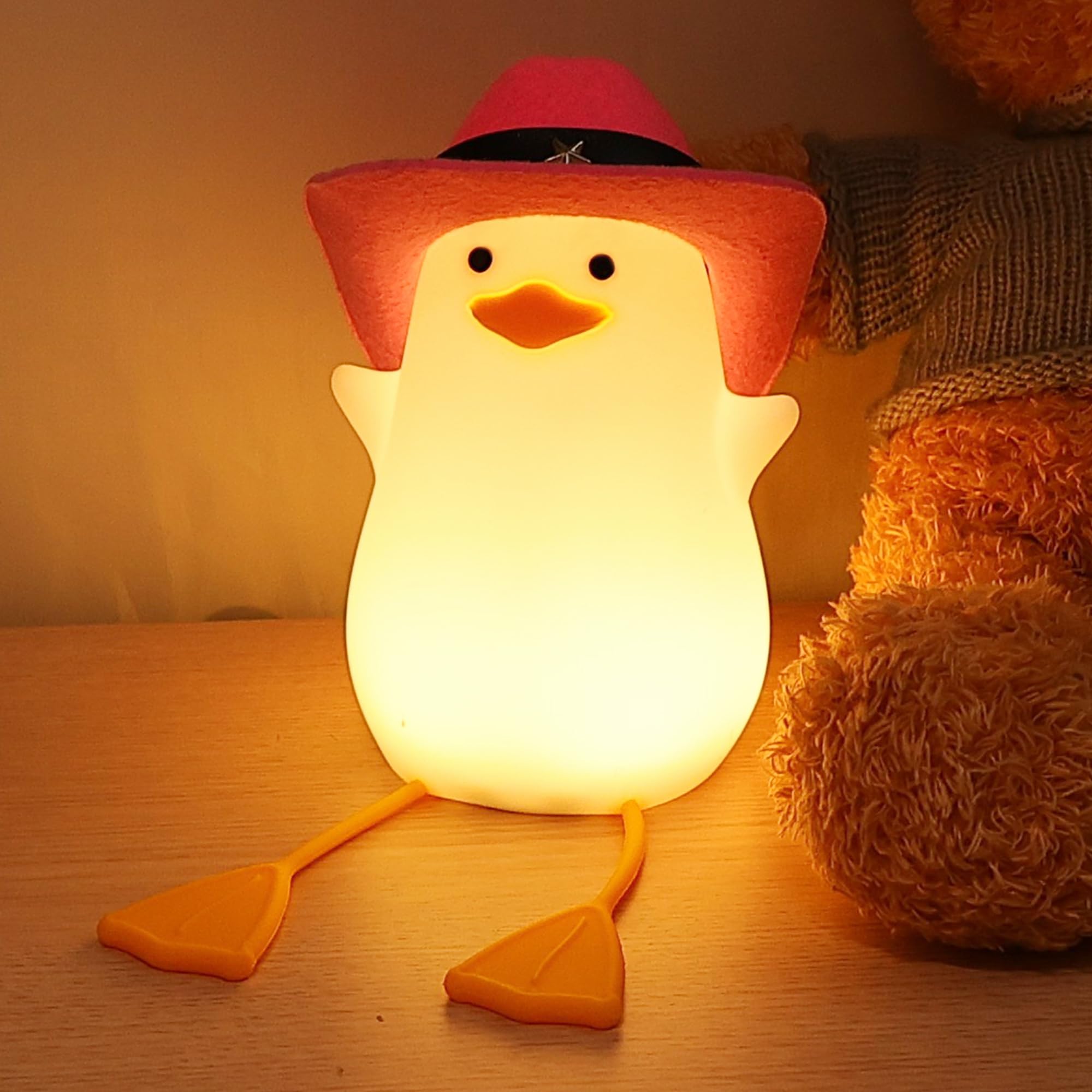 Anywin Cute Benson Ducks Night Light, Squishy Touch Silicone Animal Nursery Bedside Lamp, Dimmer & Rechargeable, Birthday Gift f