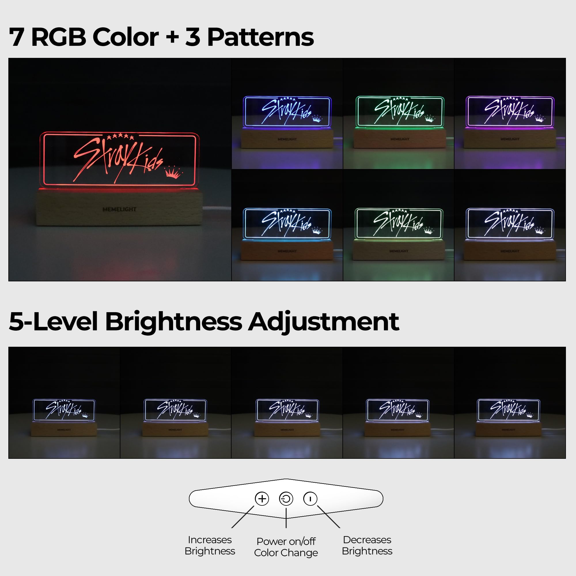 MEMELIGHT Kpop Night Light Lamp, 7RGB Color, Acrylic, Model ML-VA-02, Multicolor, 8.3 x 4.2 x 1.7 inches