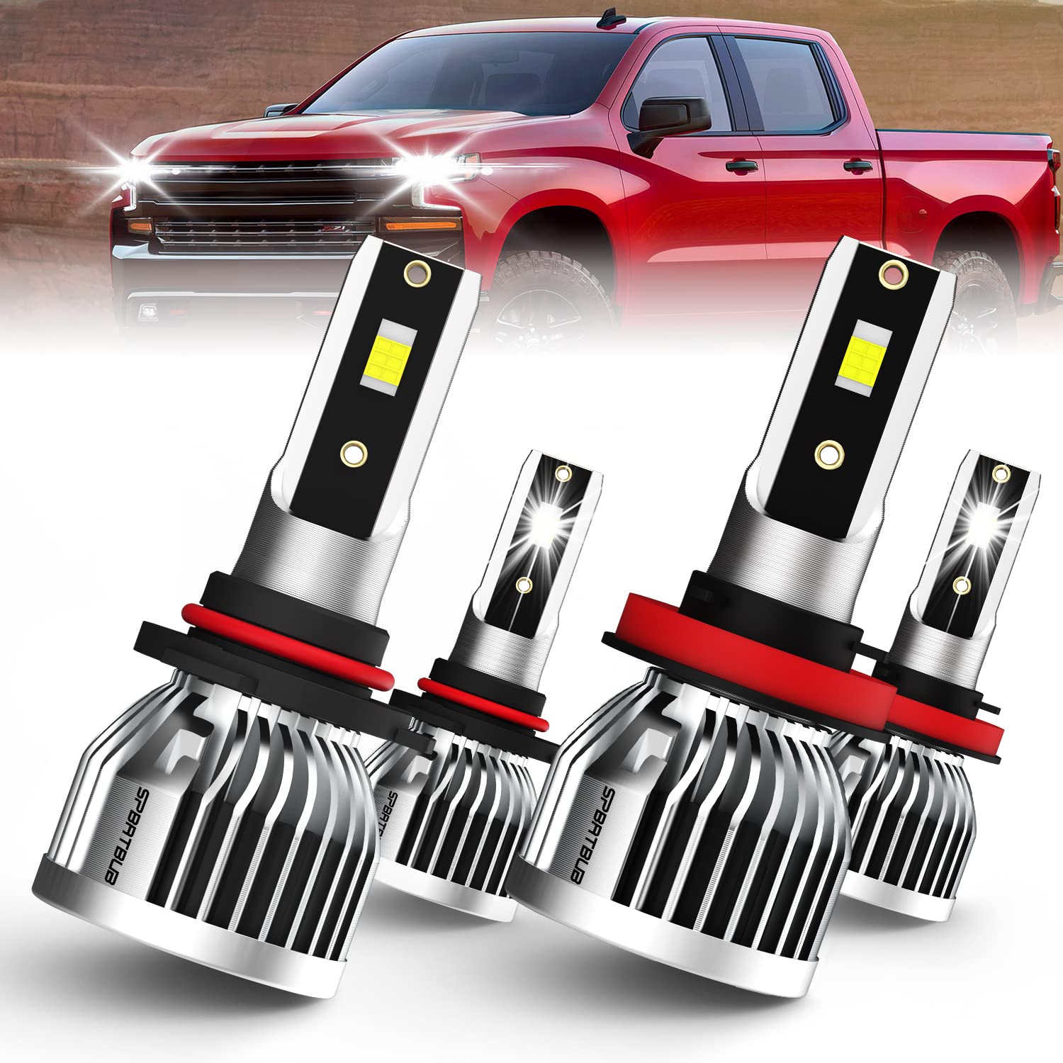SPBRTBUB Fit For SILVERADO 1500 2500 HD 3500 HD (2007-2015) 9005 High Beam + H11 Low Beam LED Headlight Bulbs, 350% Brightness, 