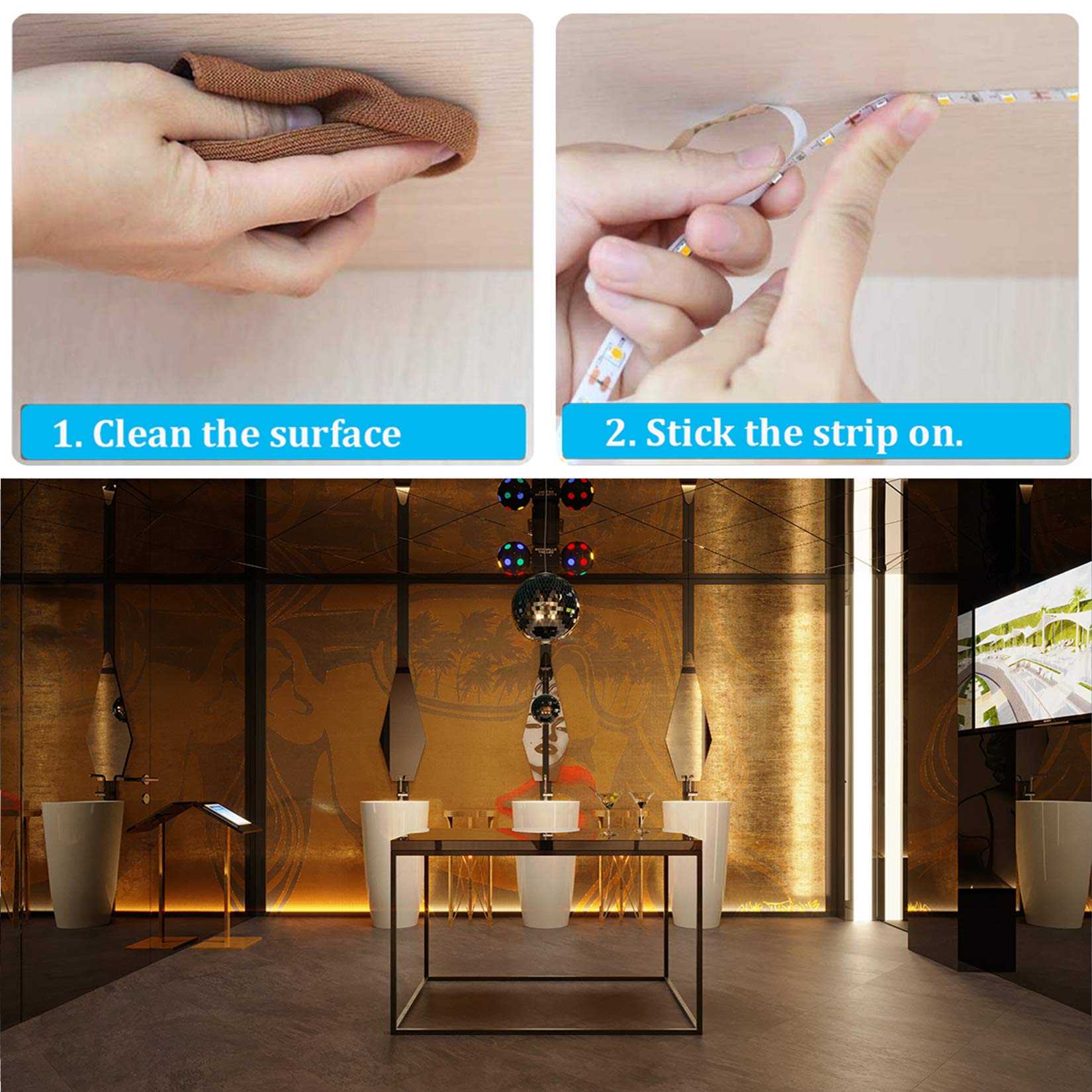 WOBANE LED Strip Lights, Dimmable Warm White, 16.4ft Flexible Tape, ETL Listed, 3000K, 300 LEDs, RF Remote